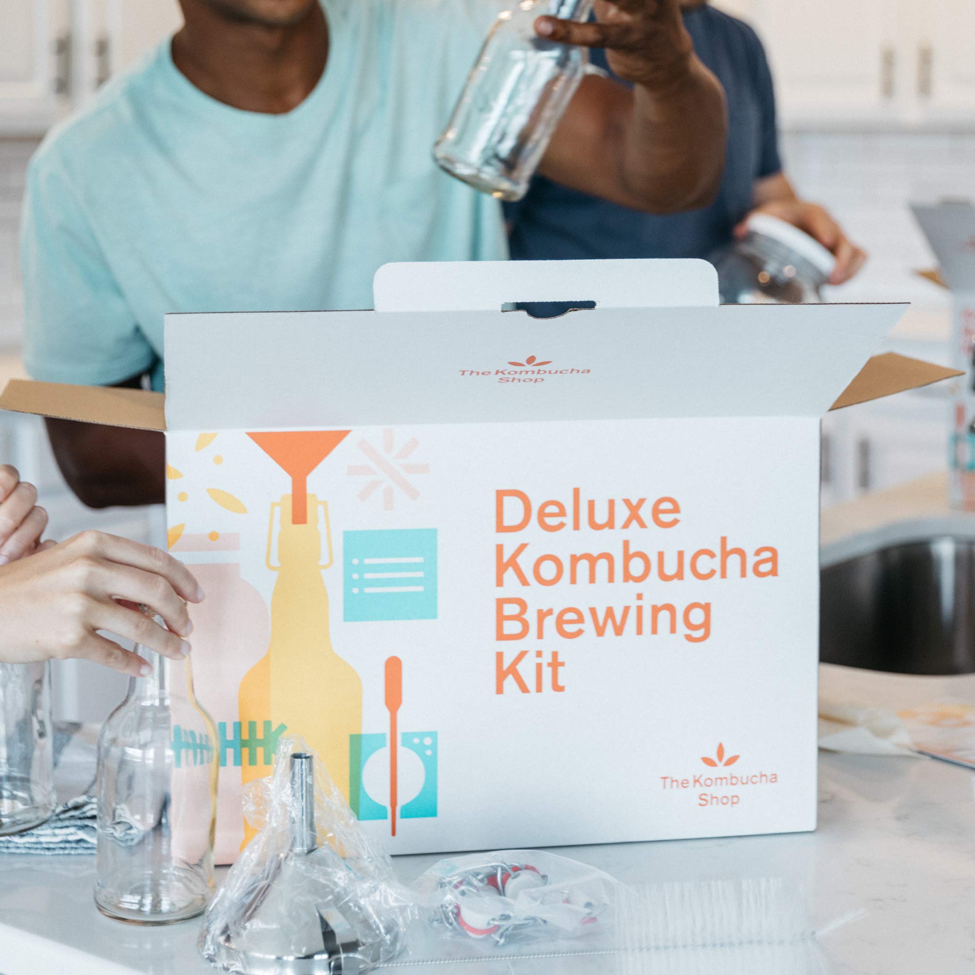 Premium Kombucha Brewing Kit - Includes 6 Swing Top Bottles, Stainless Steel Funnel, Custom Brush & Tea for 10 Gallons | Home Brewing Starter Set for Healthy Probiotic Drinks | Perfect for Beginners & Kombucha Enthusiasts