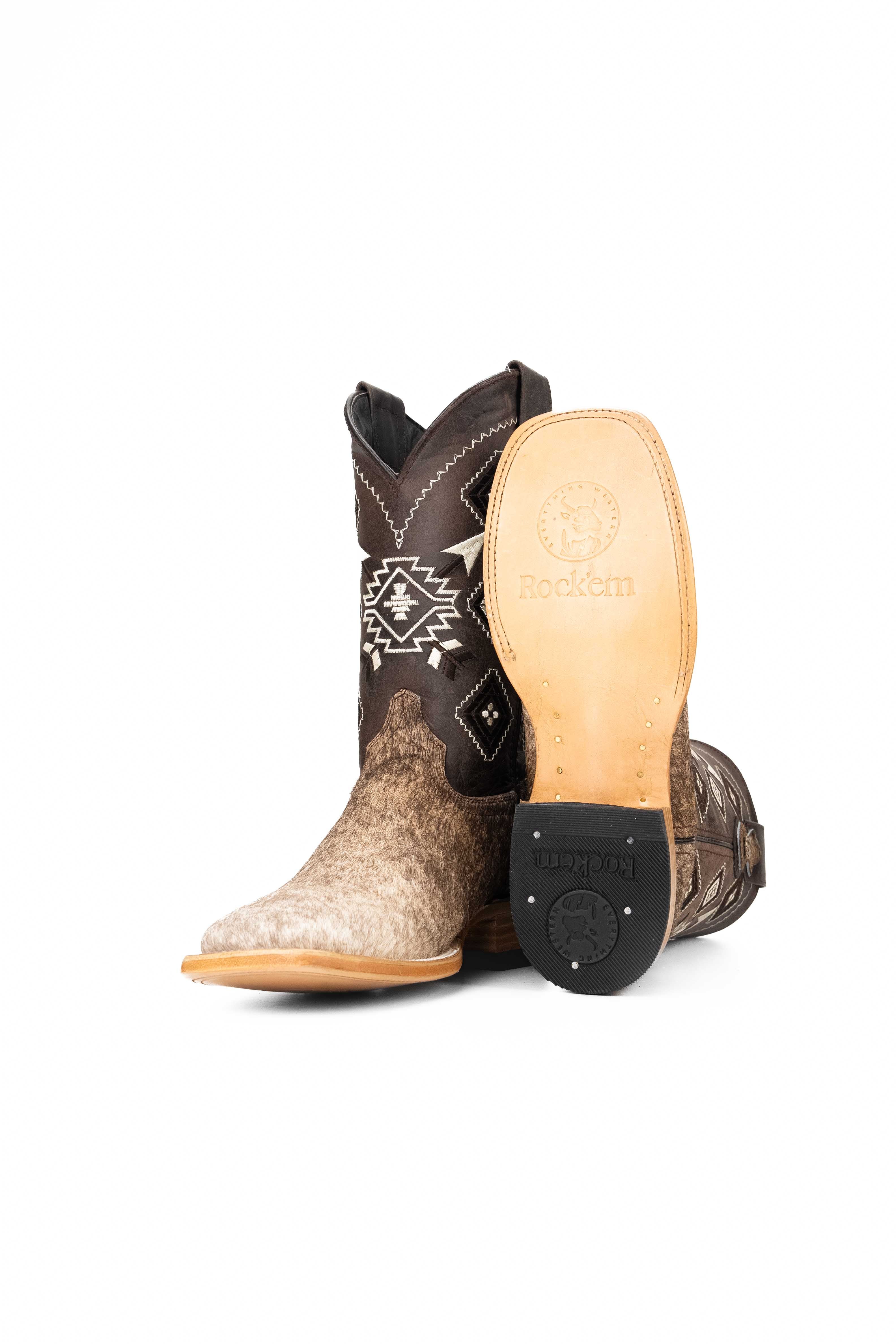 Authentic Men's Cowhide Square Toe Cowboy Boots - Size 7 - Western Style - Durable & Comfortable - Perfect for Rodeo, Country Dance & Outdoor Adventures