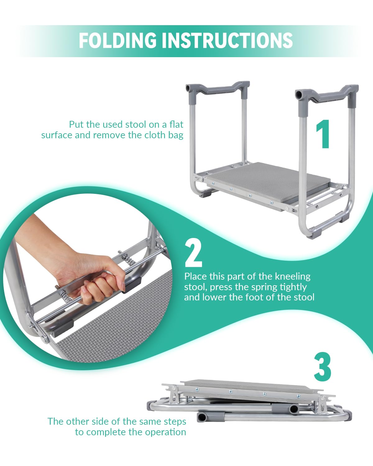 Heavy Duty Foldable Garden Kneeler and Seat - Extra Wide Gardening Bench with Handles for Seniors & Women - Grey Kneeling Stool for Planting, Weeding & Outdoor Activities