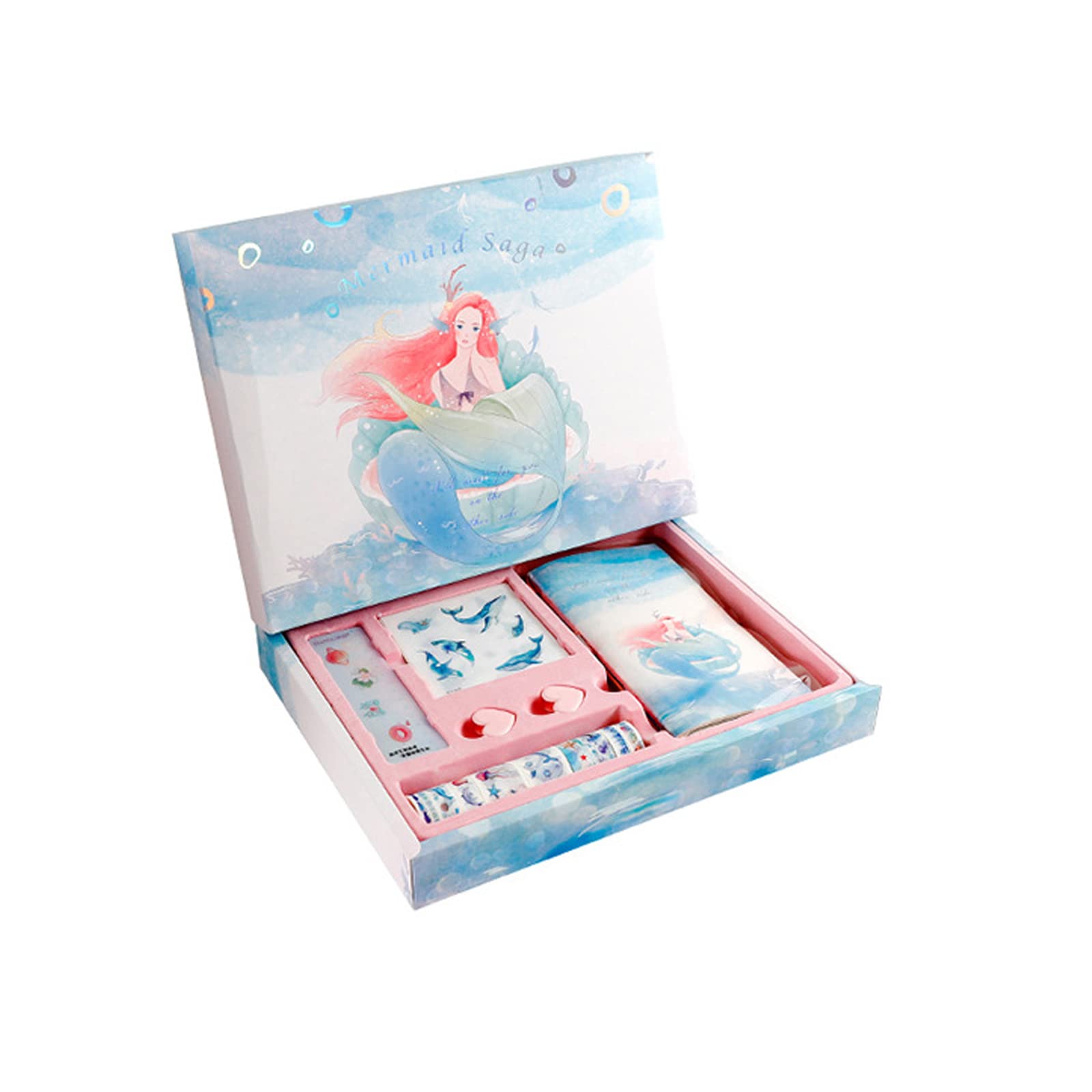 Kawaii Cute Stationery Set - 1 Transparent PVC Notebook, 20 Japanese Stickers, 2 Round Clips, 10 Washi Tape Rolls, 4 Dividers - Perfect for School, Office, Journaling & Scrapbooking Supplies