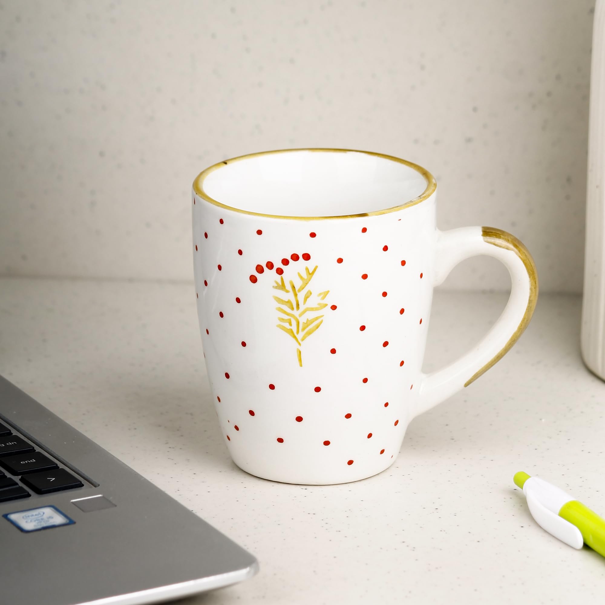 The Earth Store Red Polka Dot Ceramic Coffee Mug - 250ML (8.5oz) Tea & Milk Cup | Dishwasher & Microwave Safe | Perfect for Home, Office & Gifts | Elegant Breakfast, Afternoon Tea & Coffee Drinking Companion