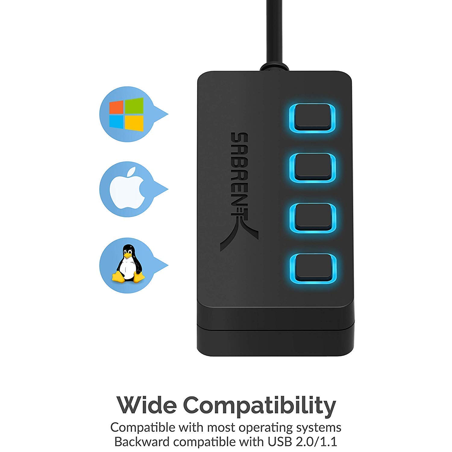 Sabrent 4-Port USB 3.0 Hub with [3-Pack] 22AWG Premium 3ft USB-C to USB-A 3.0 Fast Charging & Data Sync Cables for Laptop, PC, MacBook, Phone - Perfect for Home Office, Gaming & Travel Accessories