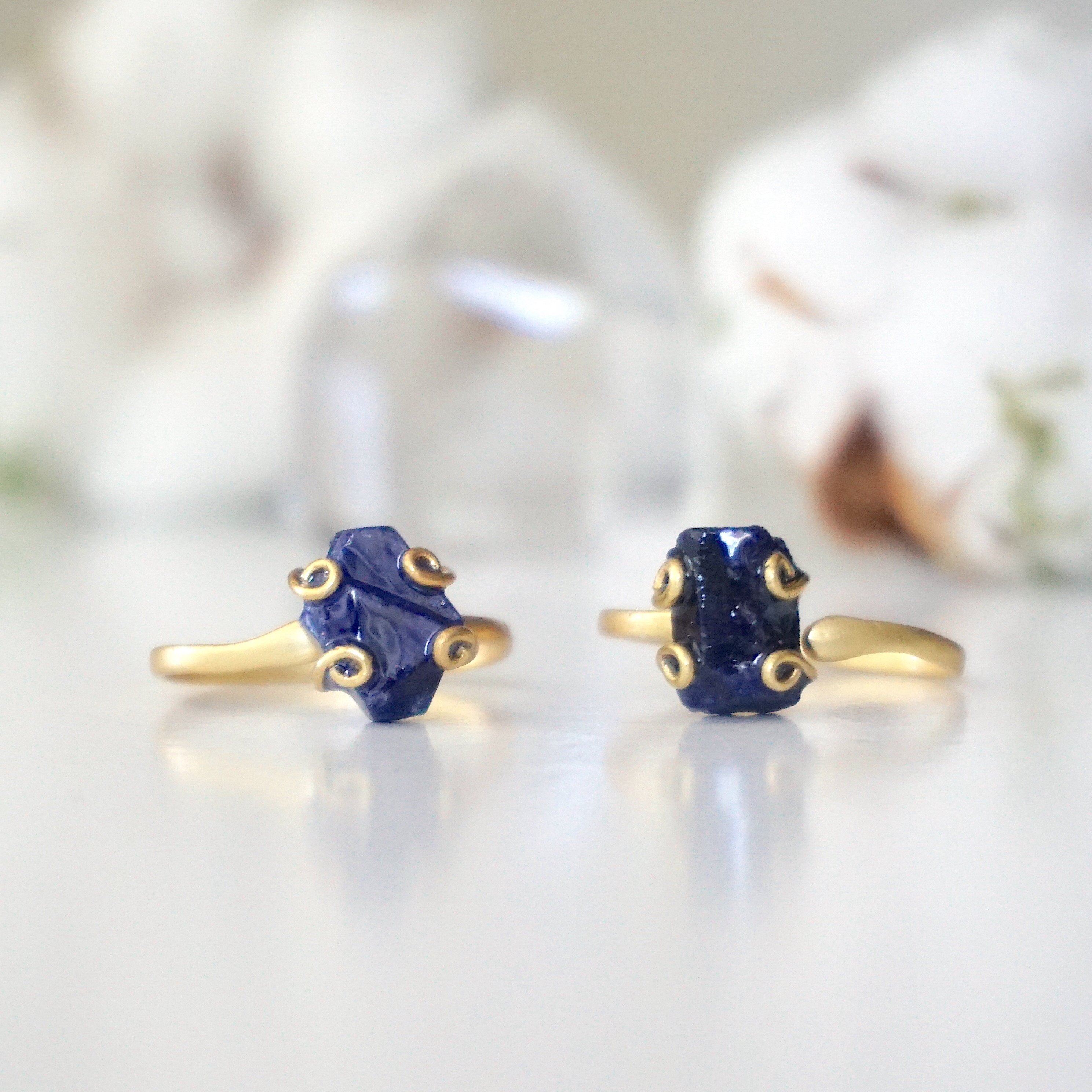 14K Gold Filled Raw Sapphire Adjustable Ring for Women | Natural Gemstone Jewelry | Perfect for Engagement, Wedding & Everyday Wear