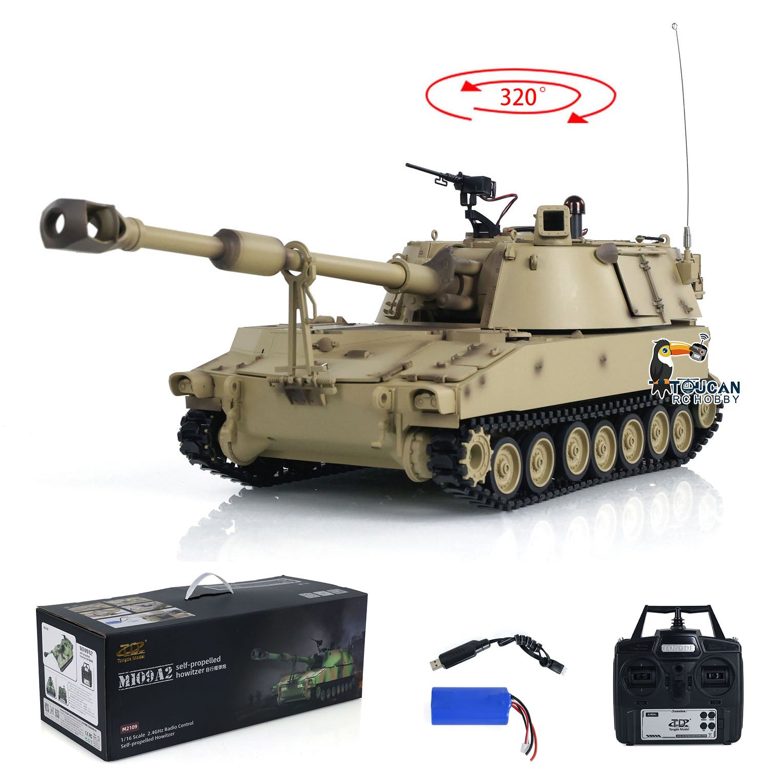 1/16 Tongde RC Tank M109A2 Self-Propelled Howitzer RTR Infrared BB Shooting with Barrel Recoil - Military Vehicle Model Toy for Adults & Collectors - Battle Simulation & Outdoor Play