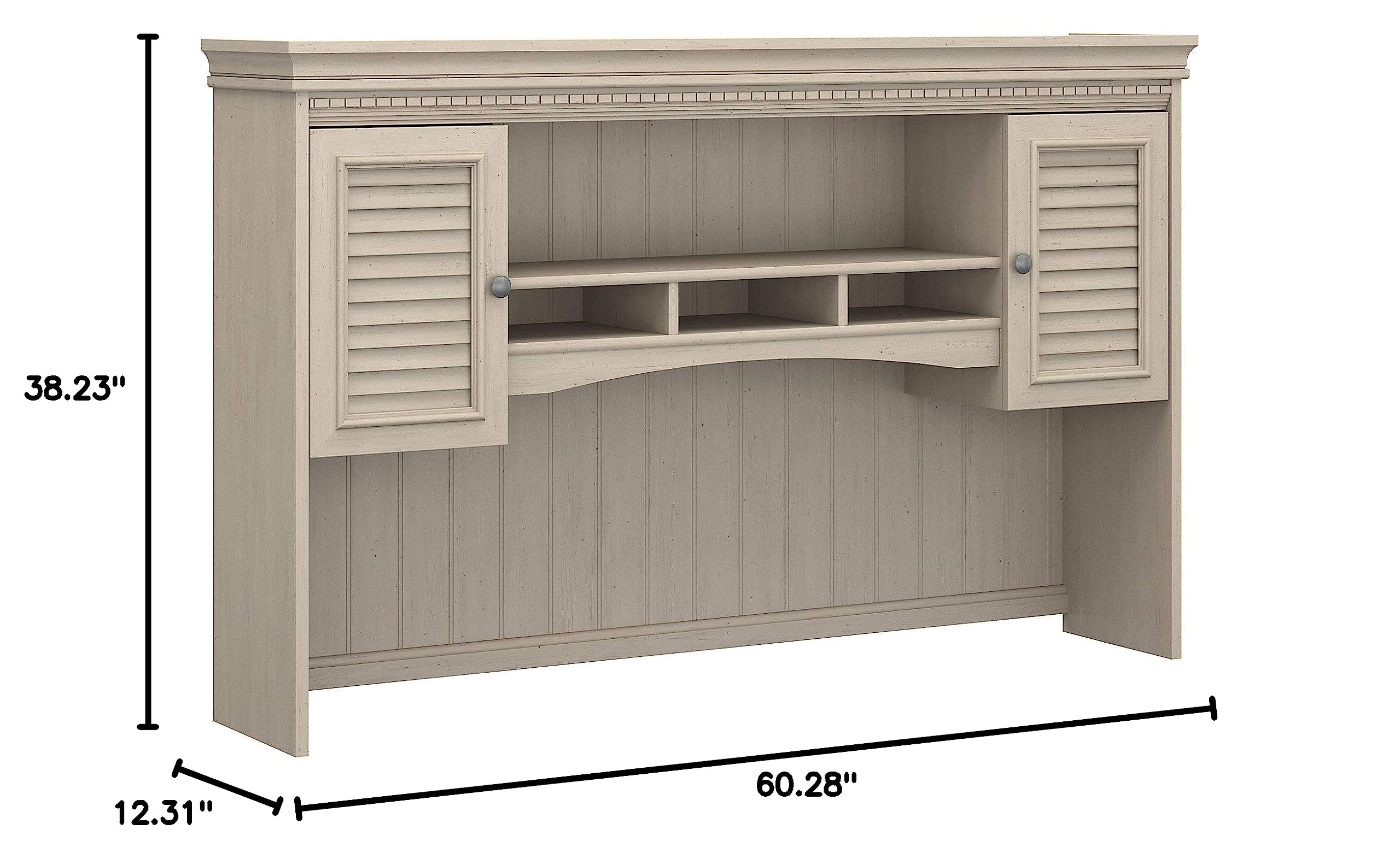 Bush Furniture Fairview 60W L-Shaped Desk Hutch in Antique White - Home Office Storage with Shelves & Cabinets | Perfect for Organizing Files, Books, and Office Supplies in Small Workspaces
