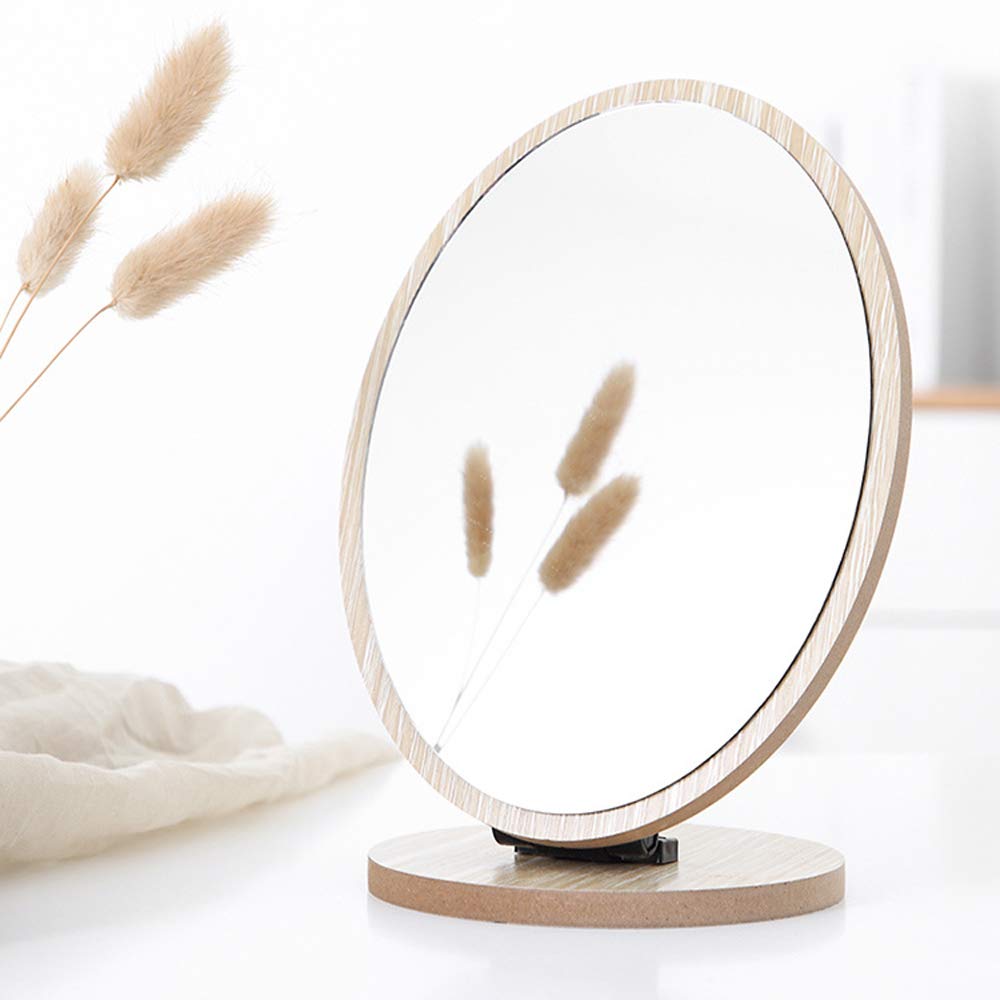 Aestivate Oval Compact Table Mirror - Wood Framed Standing Desktop Mirror with 90 Degree Rotation for Makeup & Cosmetics | Perfect for Vanity, Dressing Table & Travel Beauty Kit