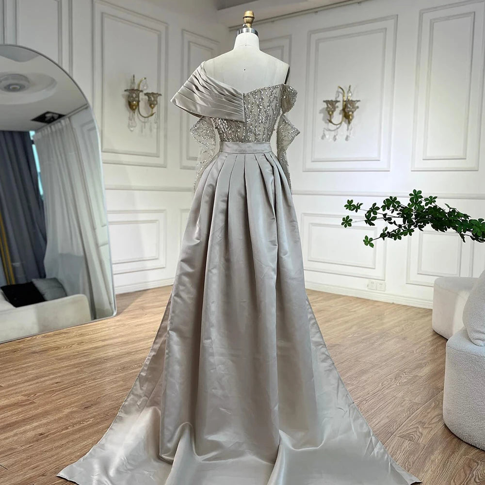 Luxury Arabic Pearl Beaded Evening Dress - Elegant One Shoulder Women's Wedding & Party Gown | Dubai Inspired Formal Wear for Bridal, Prom & Special Occasions
