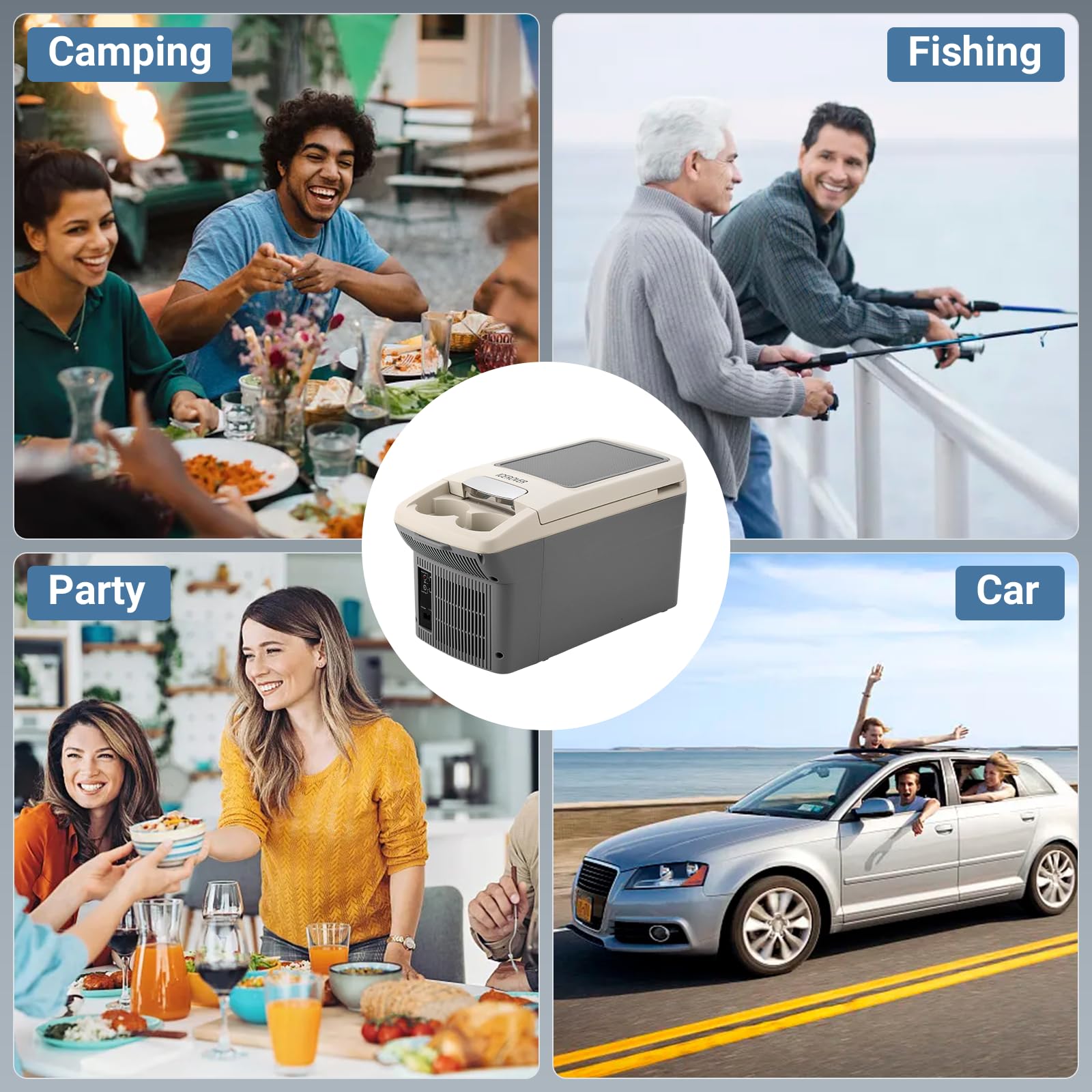12V Car Refrigerator Cooler and Warmer - 6 Quart (6L) Portable Electric Fridge for Cars, RVs, Camping - Dual Power 12V DC & 110V AC - Compact Thermoelectric Cooler for Road Trips, Picnics, Outdoor Adventures (Grey)