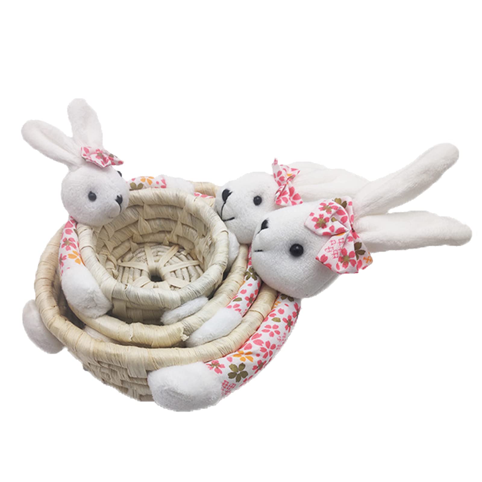 MSUIINT 3-Piece Handwoven Easter Bunny Baskets Set - Small Straw Woven Storage Baskets for Easter Decor, Candy, Toys & Gifts - Rustic Desktop Organizer for Home, Party & Holiday Decorations
