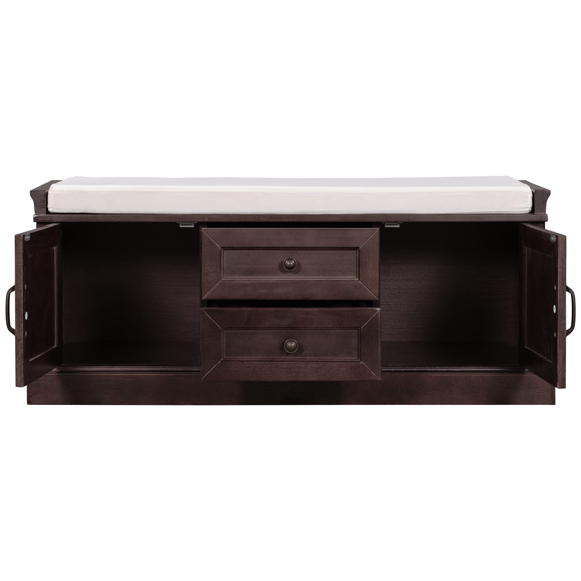 Merax 2-Drawer 2-Cabinet Storage Bench with Removable Cushion - Espresso Shoe Bench for Entryway, Living Room & Bedroom - Perfect for Organizing Shoes, Blankets & Home Decor