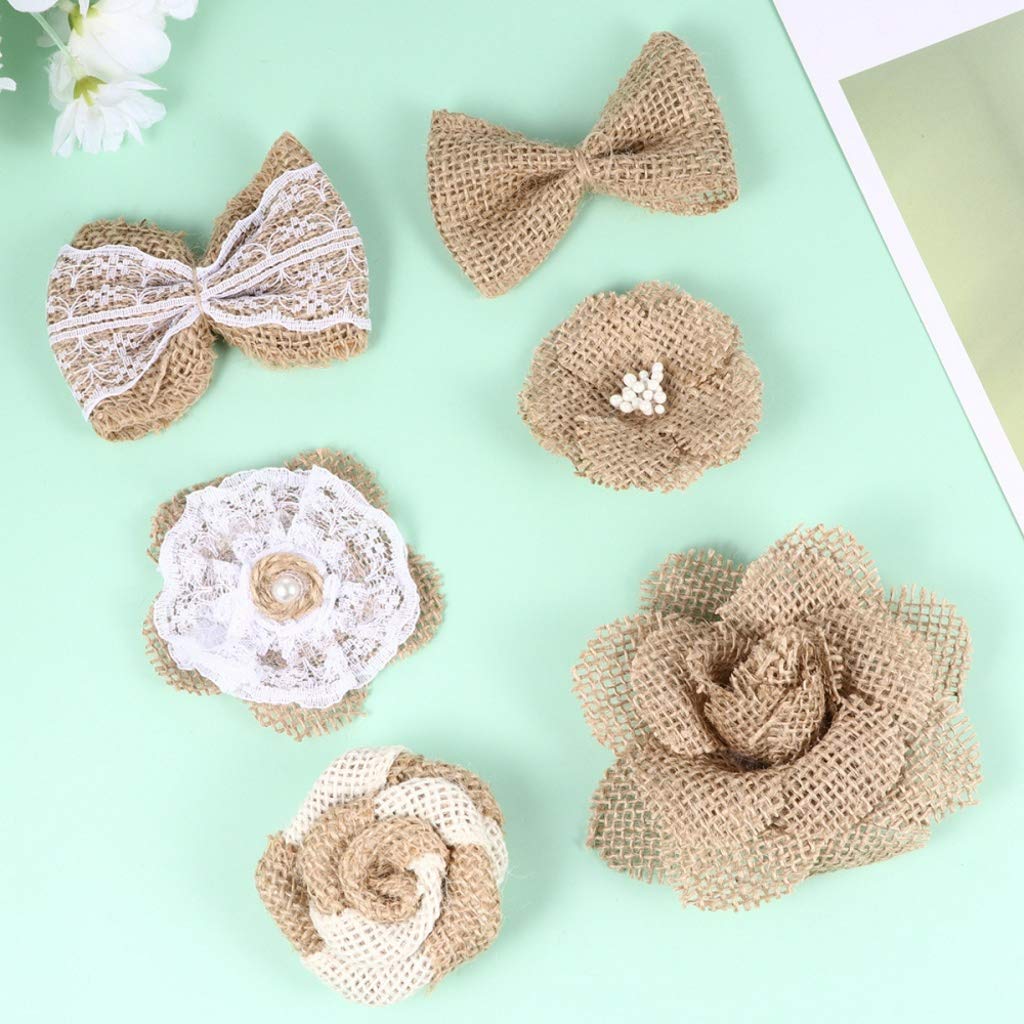 Healifty 24pcs Natural Burlap Rose Bows - DIY Rustic Flower Decor Set for Wedding, Home, Party & Craft Projects - Handmade Burlap Flowers for DIY Crafts, Centerpieces, Gift Wrapping & Seasonal Decorations