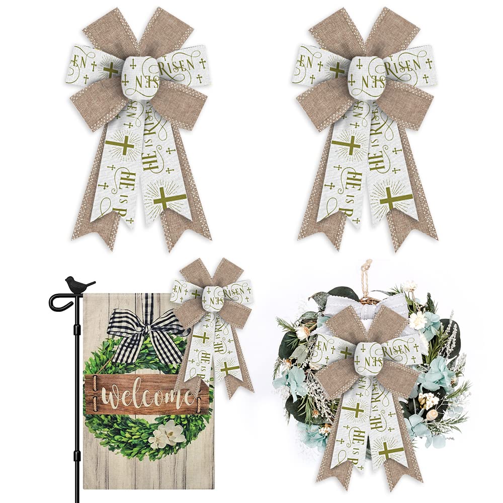 He is Risen Wreath Bows - Christian Jesus Cross Decor for Spring Door