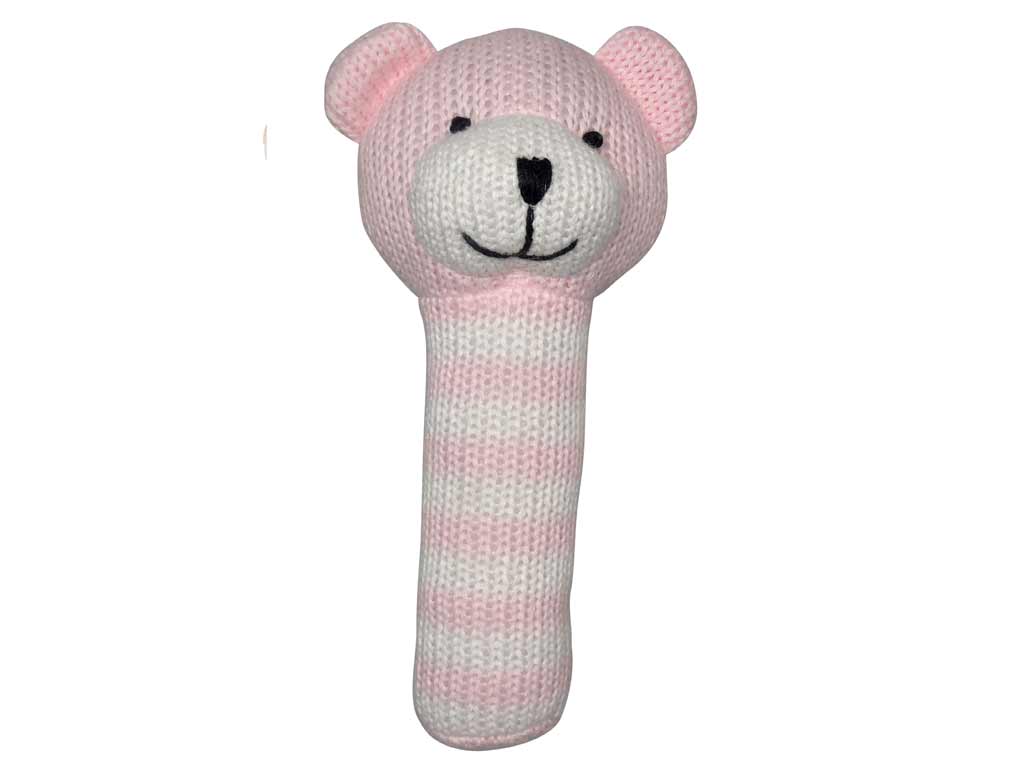 Soft Pink Knitted Teddy Bear Hand Rattle - Cute Baby Teether Toy for Newborns & Infants | Perfect for Playtime, Nursery Decor, and Baby Shower Gifts