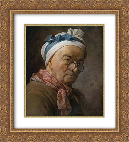 Self Portrait with Glasses - 20x22 Inch Gold Ornate Frame & Double Matted Museum Art Print by Jean-Baptiste-Siméon Chardin - Perfect for Living Room, Office Decor & Art Collectors