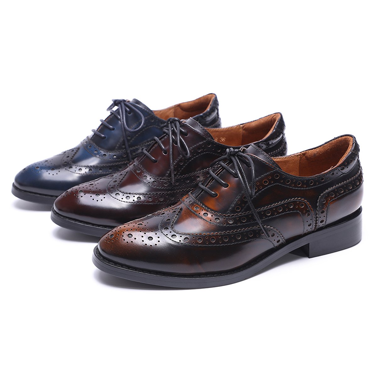 Women's Leather Wingtip Oxford Shoes - Perforated Brogue Lace-Up Design for Comfort & Style | Perfect for Office, Casual Wear & Special Occasions