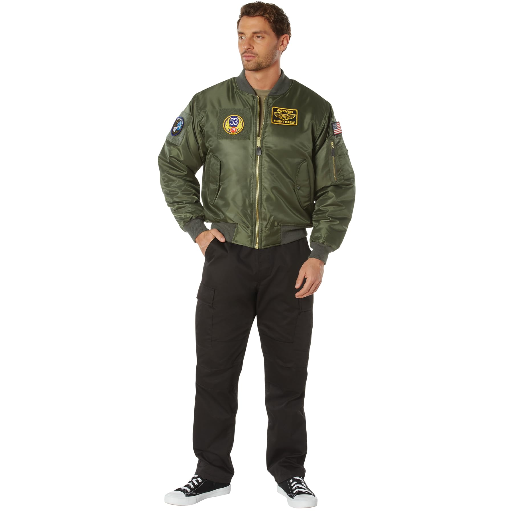 Rothco Classic Cold Weather Bomber Flight Jacket with Included Morale Patches - Warm Aviator Jacket for Men & Women - Perfect for Winter Outdoor Activities, Military Reenactments & Casual Wear