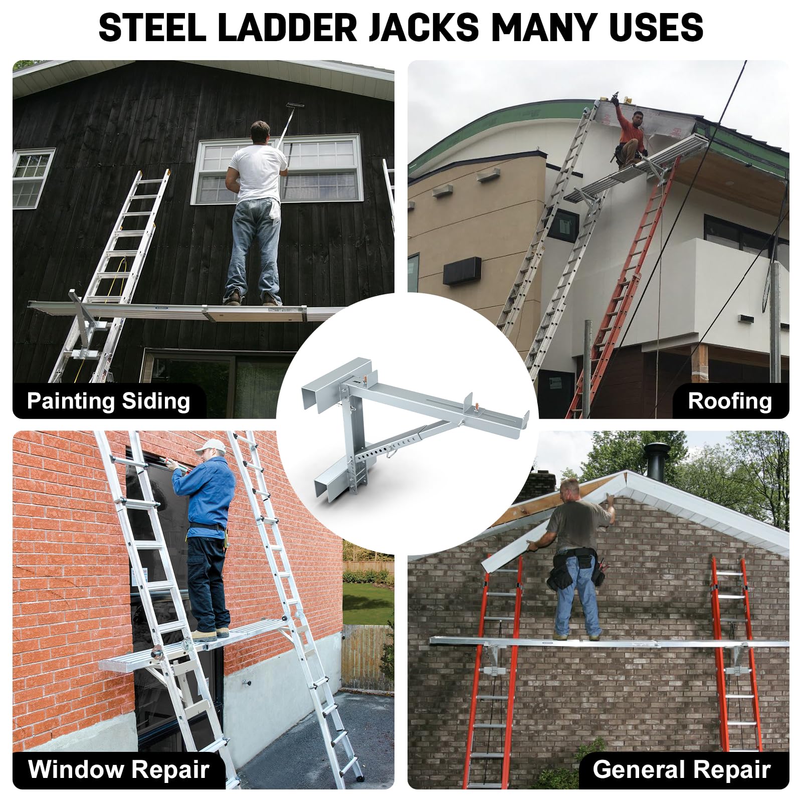 2025 Upgraded Adjustable Ladder Jacks 2 Pack - Heavy Duty Scaffolding Brackets for Extension Ladders, Silver Ladder Platform Accessories for Construction, Roofing & Home Repairs | Perfect for Painting, Window Cleaning & DIY Projects