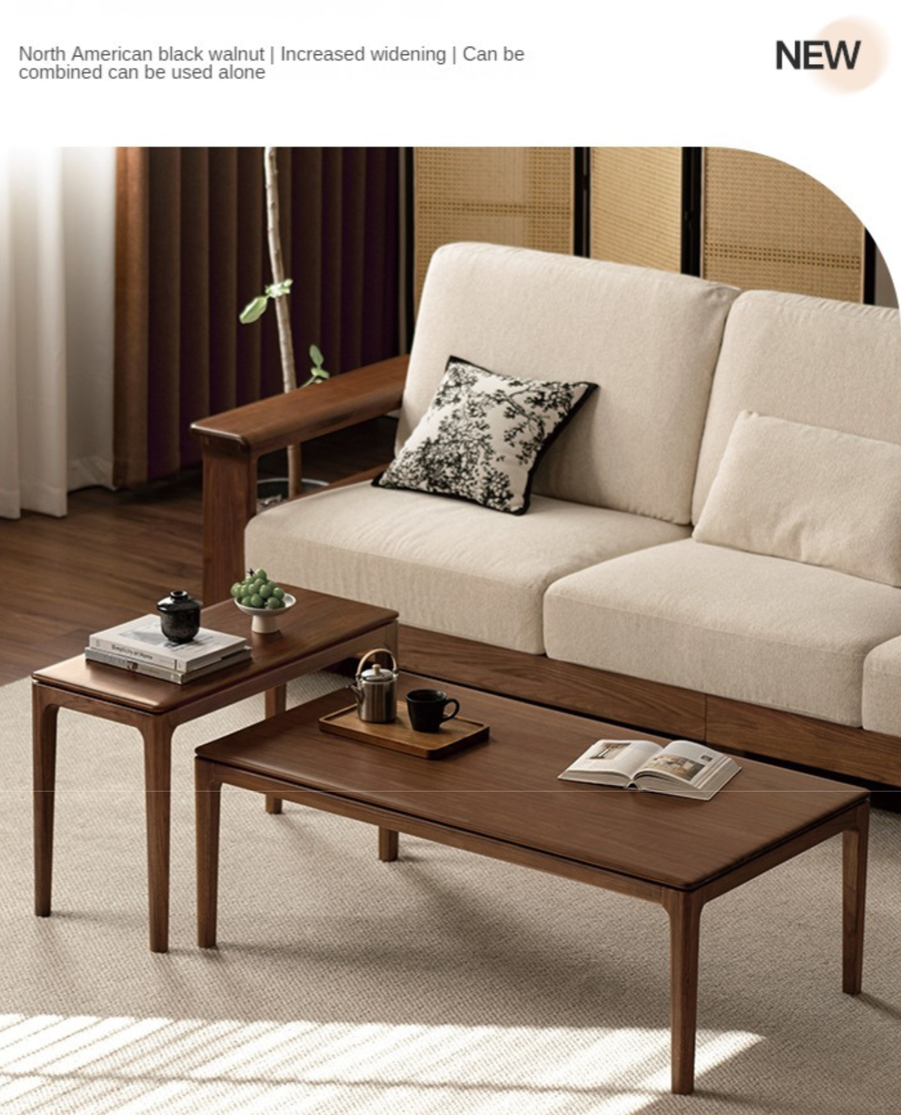 Premium Black Walnut, Ash & Oak Solid Wood Coffee Table - Modern Rustic Living Room Furniture for Home Decor & Entertaining