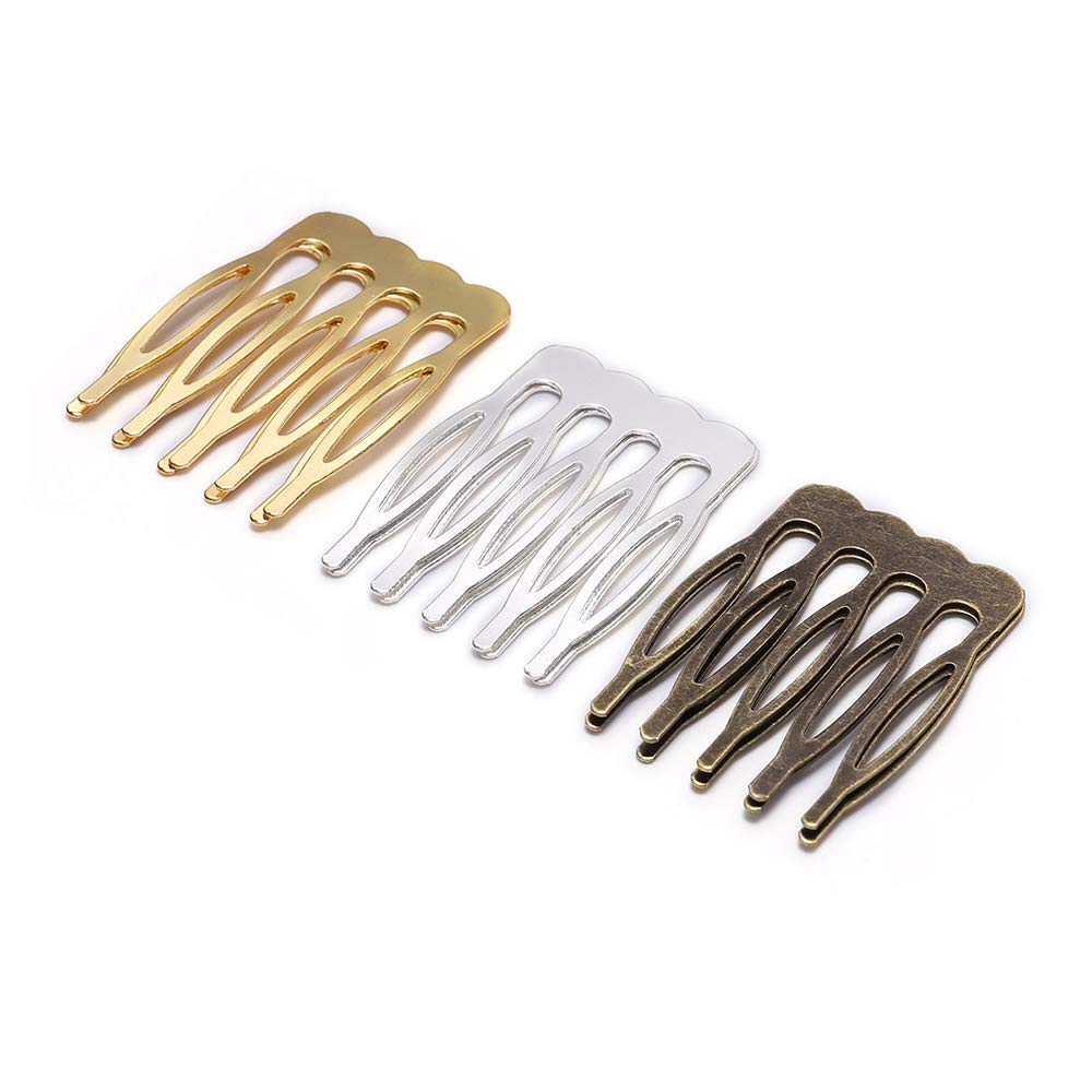 10-Piece Set of 8-Tooth Metal Hair Side Combs - DIY Jewelry Findings for Crafts, Women's Hair Accessories (Gold, 44mm/1.73