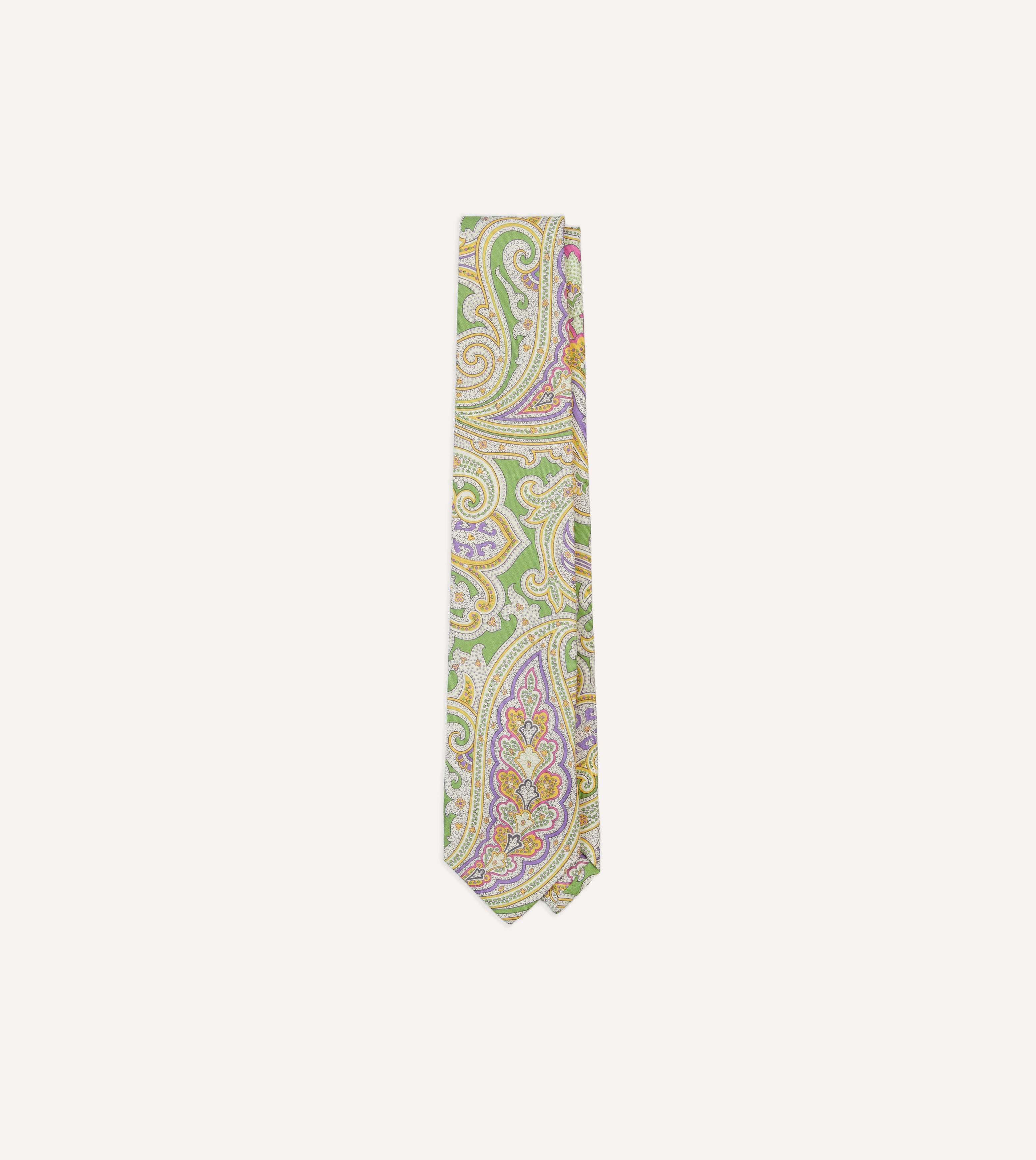 Stylish Green Large Paisley Silk Self-Tipped Necktie for Men - Perfect for Weddings, Business Meetings & Formal Occasions