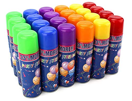 24 Pack of Party String Streamers Cans - Colorful Confetti Poppers for Birthdays, Weddings & Celebrations - Perfect for New Year's Eve, Graduation Parties & Festive Events
