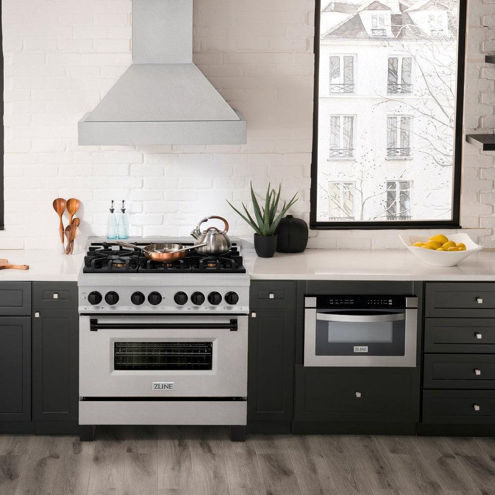 ZLINE Autograph Edition 36-inch Dual Fuel Range - 4.6 cu.ft Gas Cooktop with 6 Burners & Electric Convection Oven - Satin Stainless Steel with Matte Black Accents (RASZ SN 36 MB) - Perfect for Modern Kitchens & Professional Cooking