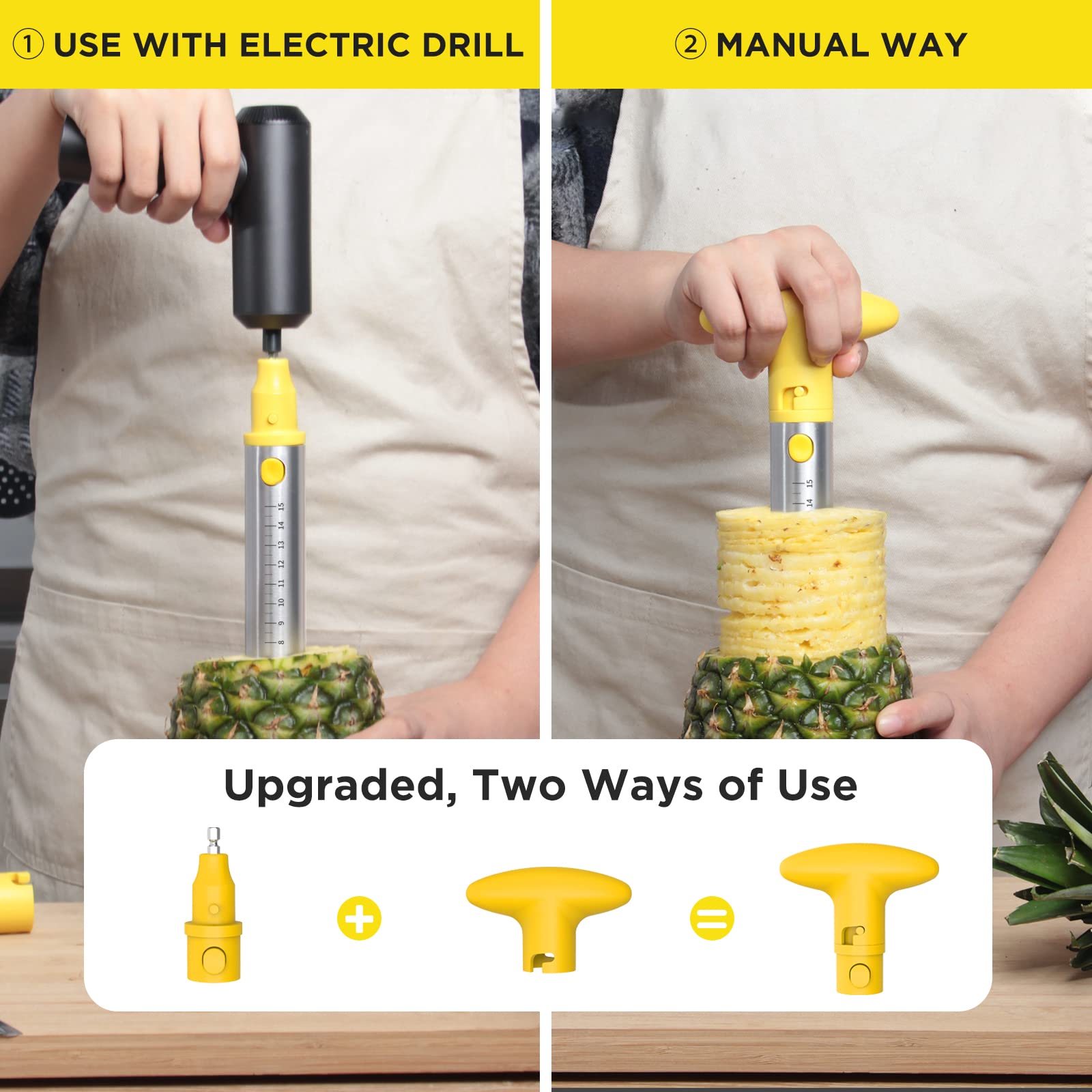 Upgraded Electric & Manual Pineapple Cutter with Knife - Stainless Steel Pineapple Corer Slicer with Drill Accessory | Durable Kitchen Tool for Fruit Peeling & Core Removing | Perfect for Smoothies, Fruit Platters & Party Food Prep