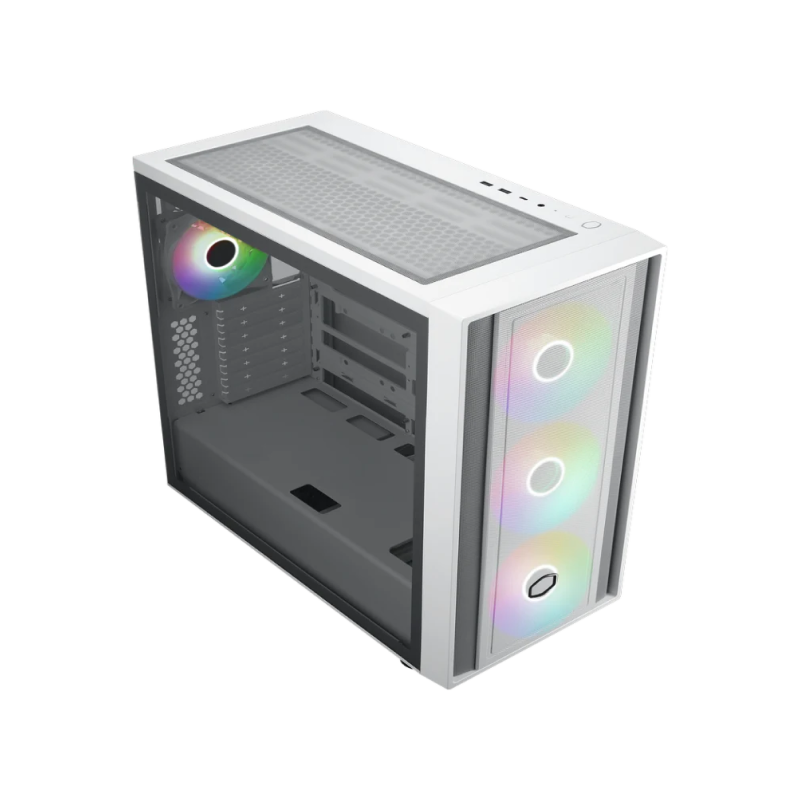 Cooler Master MB600 WGNN S00 MasterBox 600 ARGB ATX Mid Tower PC Case - Tempered Glass Side Panel, White - Perfect for Gaming Rigs & High-Performance Builds