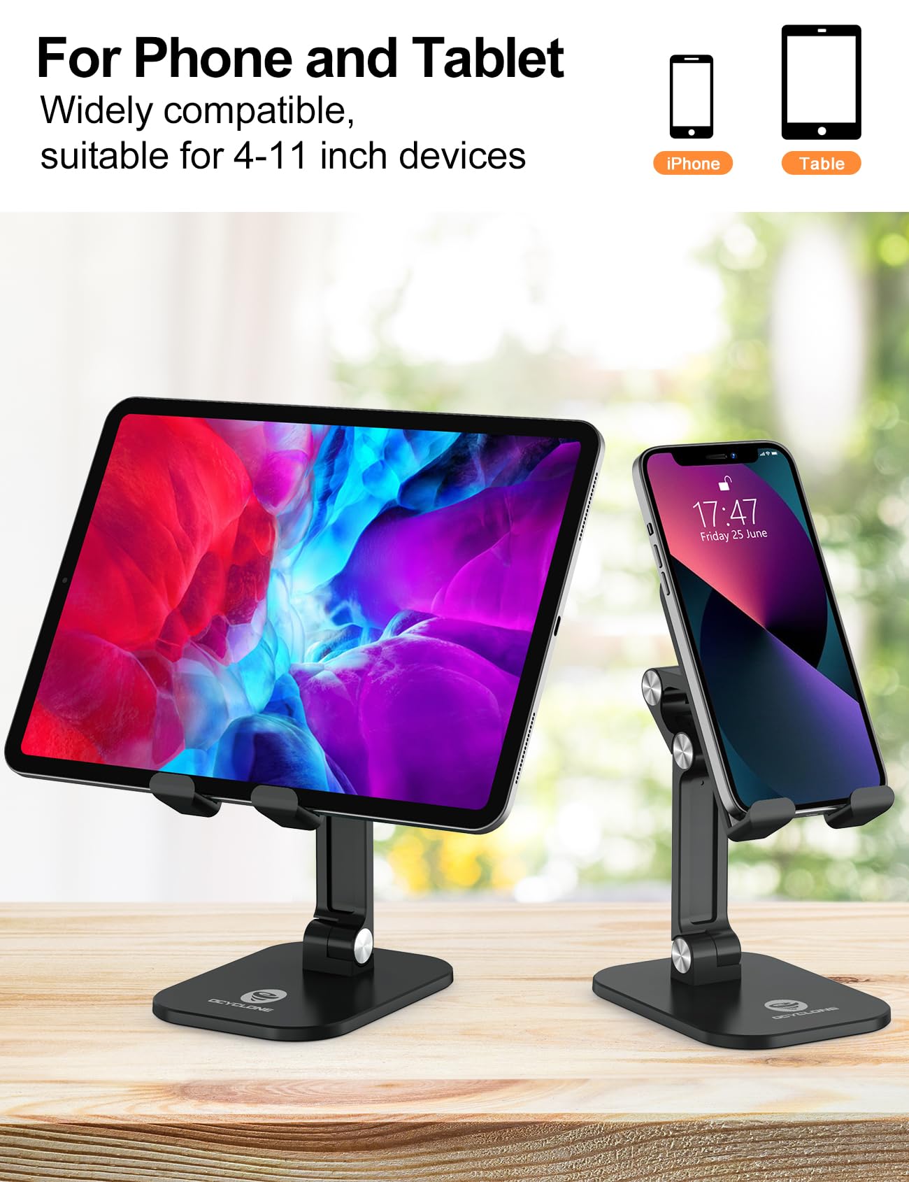 Adjustable Height & Angle Foldable Phone Stand Holder for Desk - Compatible with iPhone, iPad, Tablets 4.7