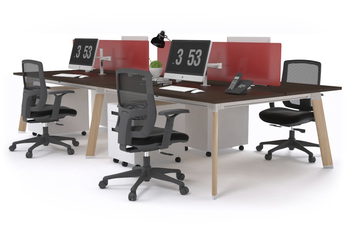 4-Person Workstation with Wood Imprint Frame - 1600L x 800W Office Desk with Cable Management Scallop for Team Collaboration & Productivity | Perfect for Open Offices, Coworking Spaces & Home Offices
