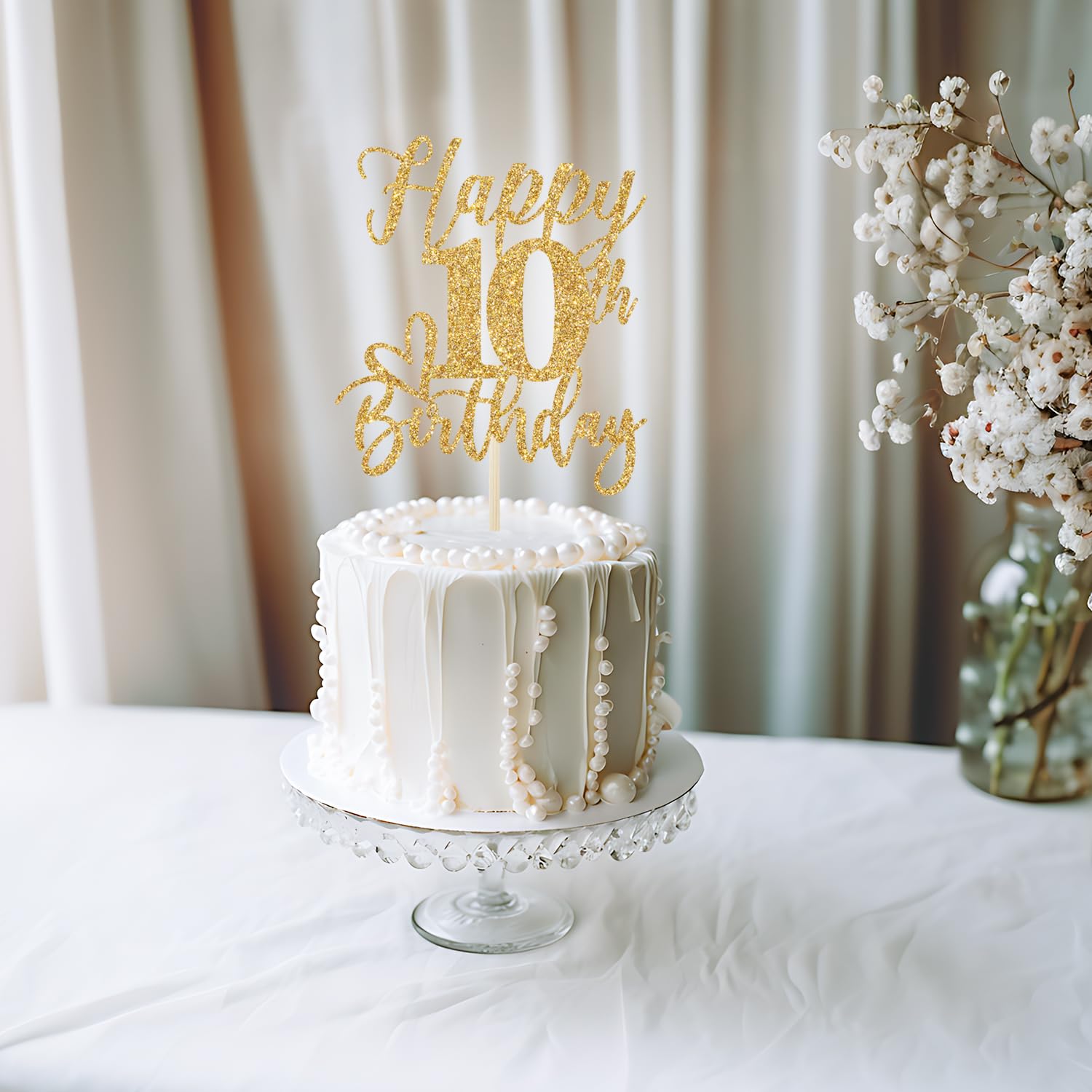 10th Birthday Cake Topper - Gold Glitter Double Digits Decorations for 10 Year Old | Perfect for 10th Birthday Party Supplies, Milestone Celebrations & Hello 10 Themed Events