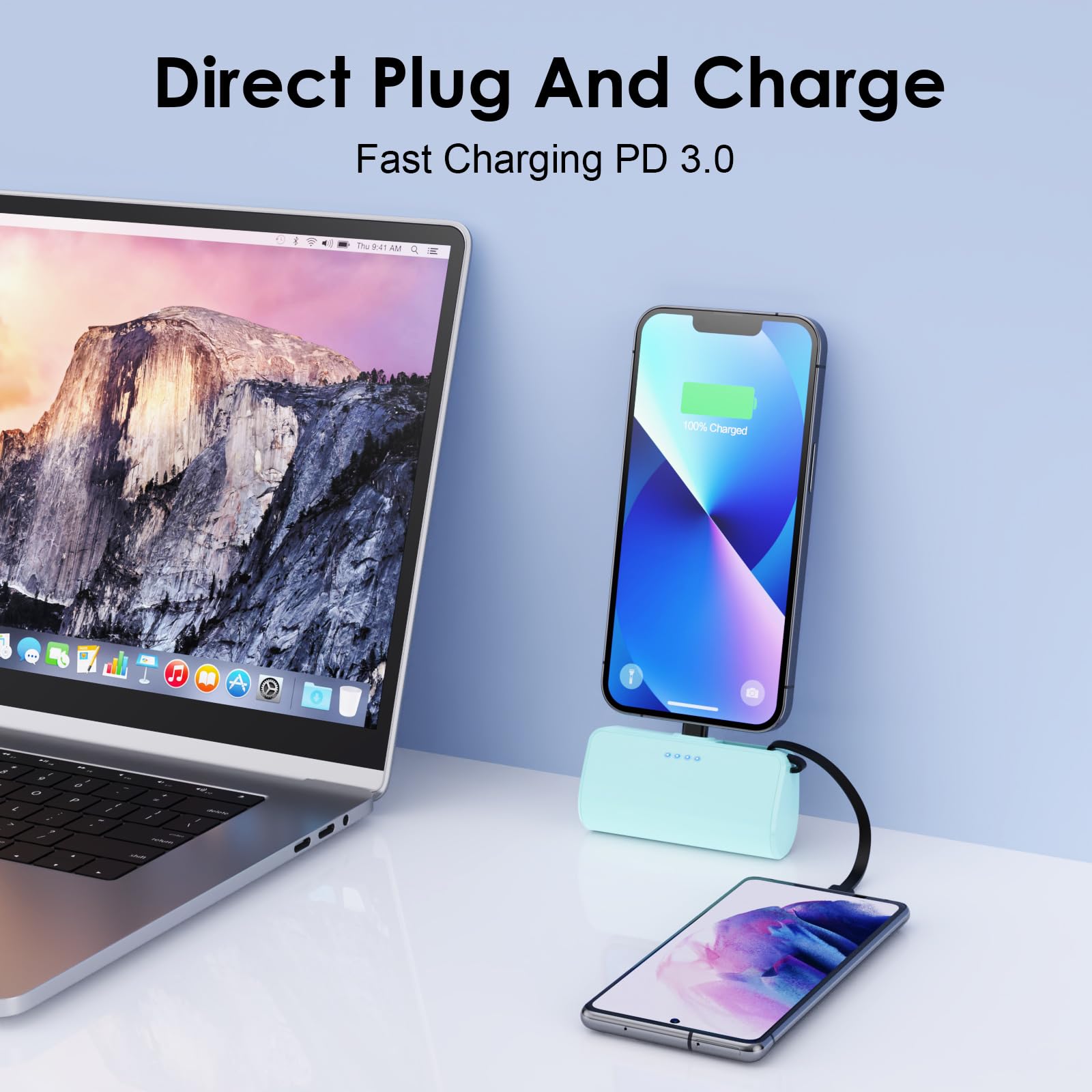 5200mAh Portable Charger for iPhone & Android - PD 3.0 Fast Charging Power Bank with Built-in USB-C Cable | Compact External Battery Pack Compatible with iPhone 15/14/13/12/11 Series, Samsung Galaxy | Perfect for Travel, Camping & Emergency Power Backup (Green)