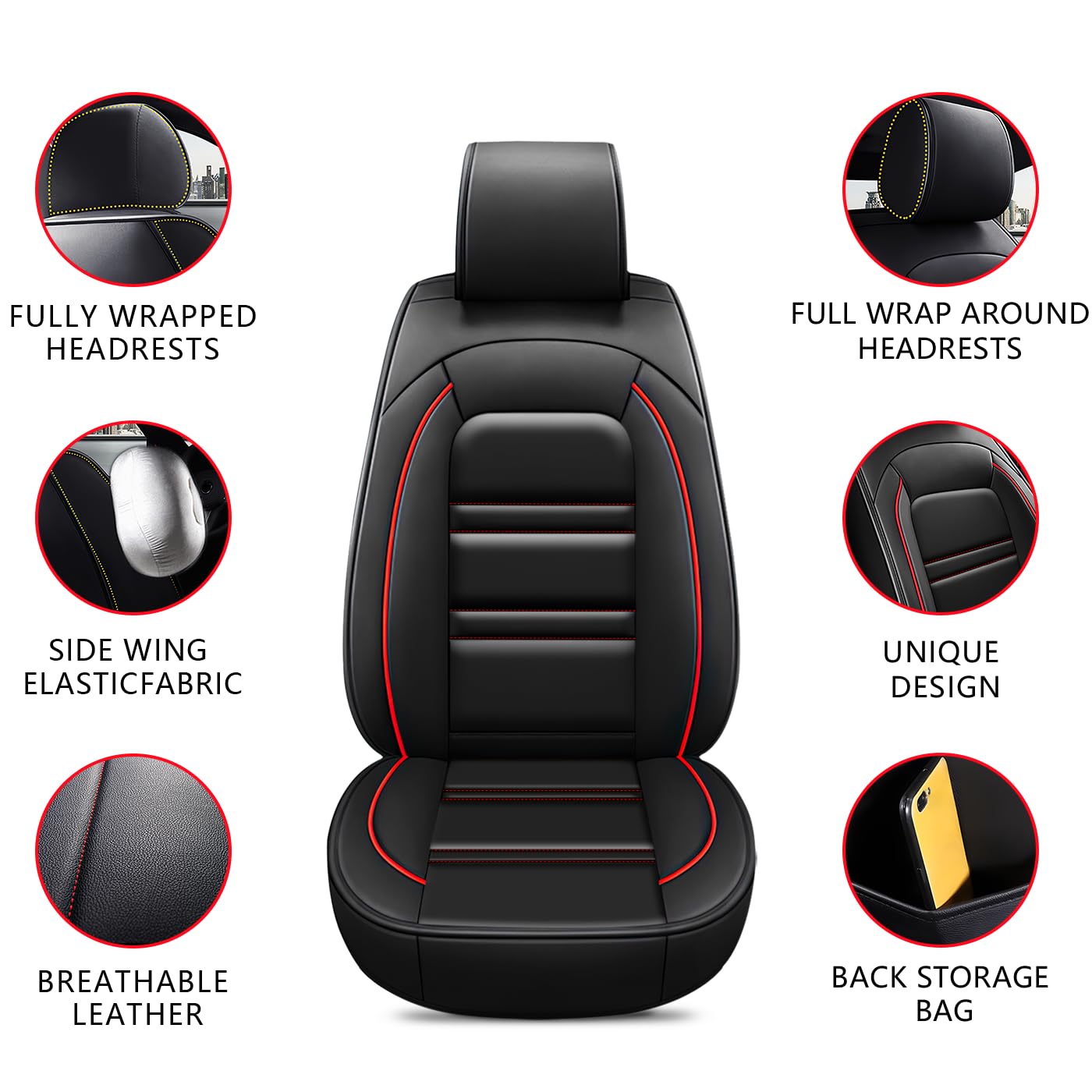 Premium Leather Car Seat Covers for Dodge Challenger 2008-2023 - 5-Piece Full Set (Front & Rear) - Waterproof, Dirt-Resistant & Wear-Resistant Seat Protectors (Black) - Perfect for Daily Commuting, Road Trips & Car Interior Protection