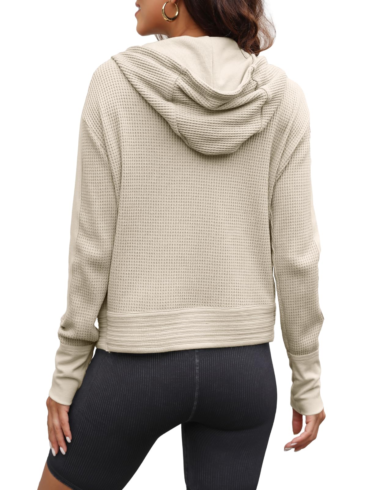 Yanekop Women's Waffle Knit Zip Up Hoodie Jacket - Long Sleeve Cropped Pullover for Fall & Winter | Casual Outfit Essential for Layering, Streetwear & Cozy Loungewear