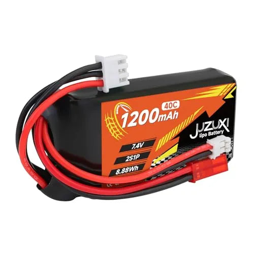 2Pcs 7.4V 1200mAh 2S 40C Lipo Rechargeable Battery with XH/JST/PH2.0 Connectors & Charger - Compatible with FPV Racing Drones, RC Cars, Boats, Quadcopters, Airplanes - Perfect for High-Speed Racing and Long Flight Time