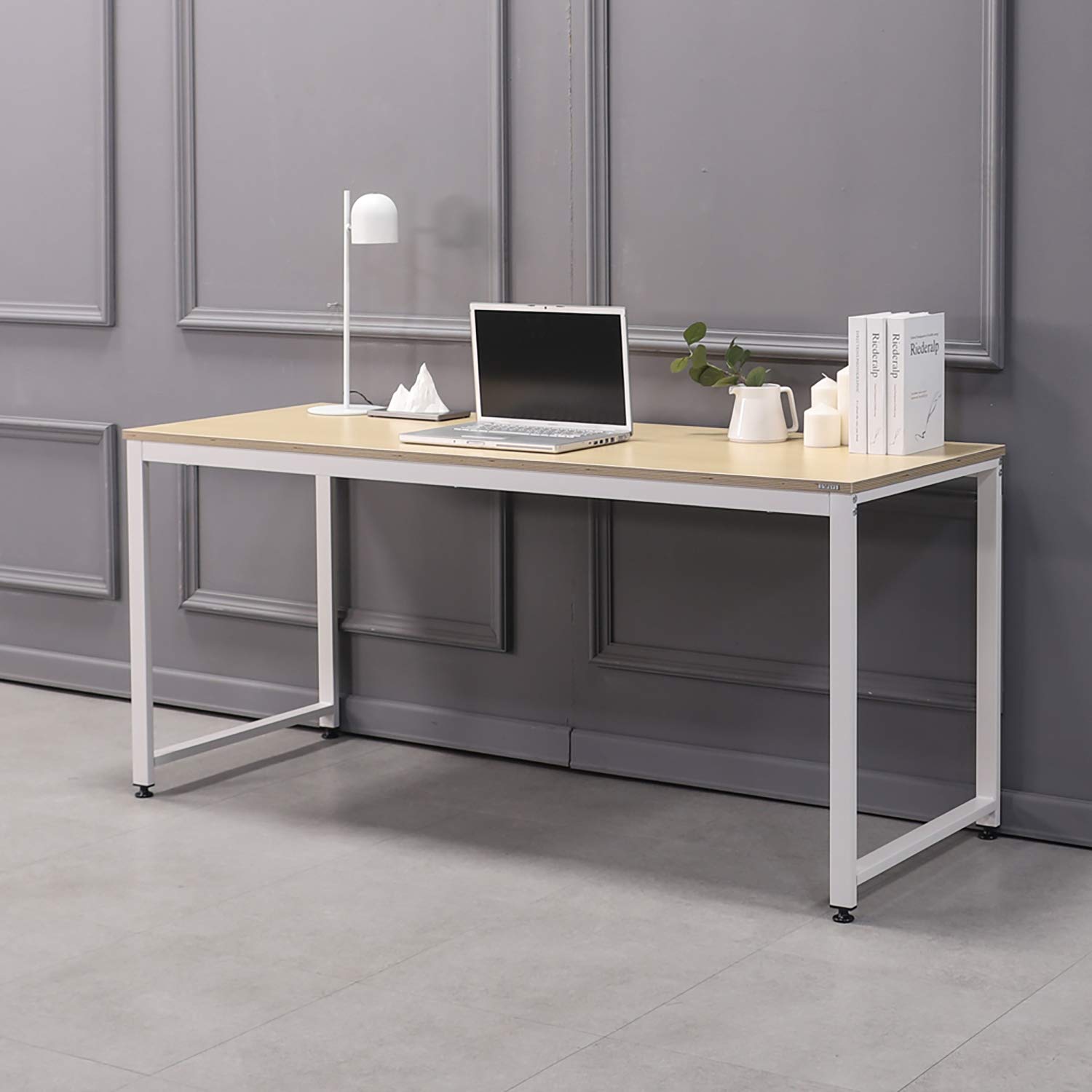 SOFSYS 63 Inch Large Computer Desk with Sturdy Metal Frame - Home Office Writing Workstation for Gaming, Designers & Entrepreneurs (Oak/White) - Perfect for Small Spaces, Remote Work & Online Classes