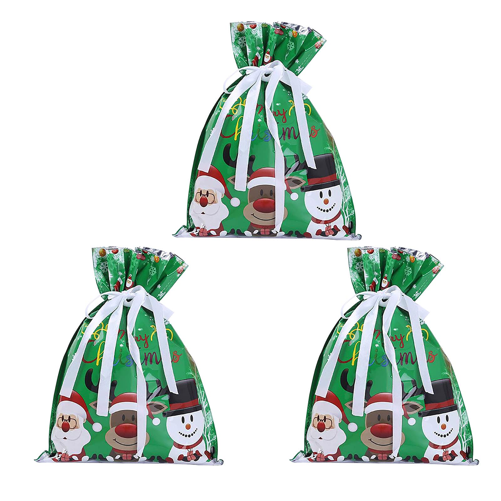2#EC New Drawstring Gift Bags - Christmas Themed Aluminum Foil Pouches for Holiday Presents, Party Favors & Stocking Stuffers