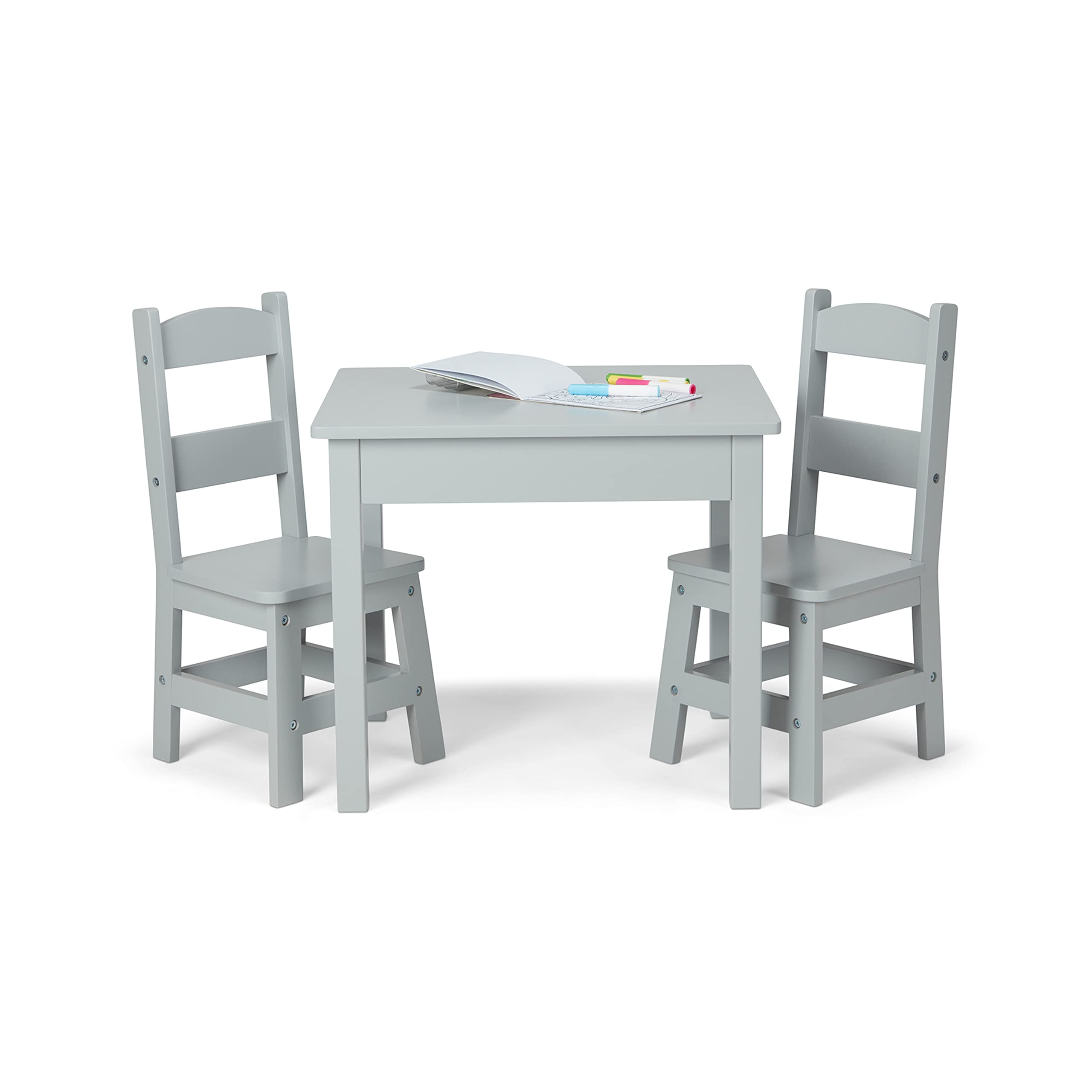 Melissa & Doug Wooden Kids Table and Chairs Set - Gray Children's Furniture for Playroom, Classroom, or Home Learning Activities