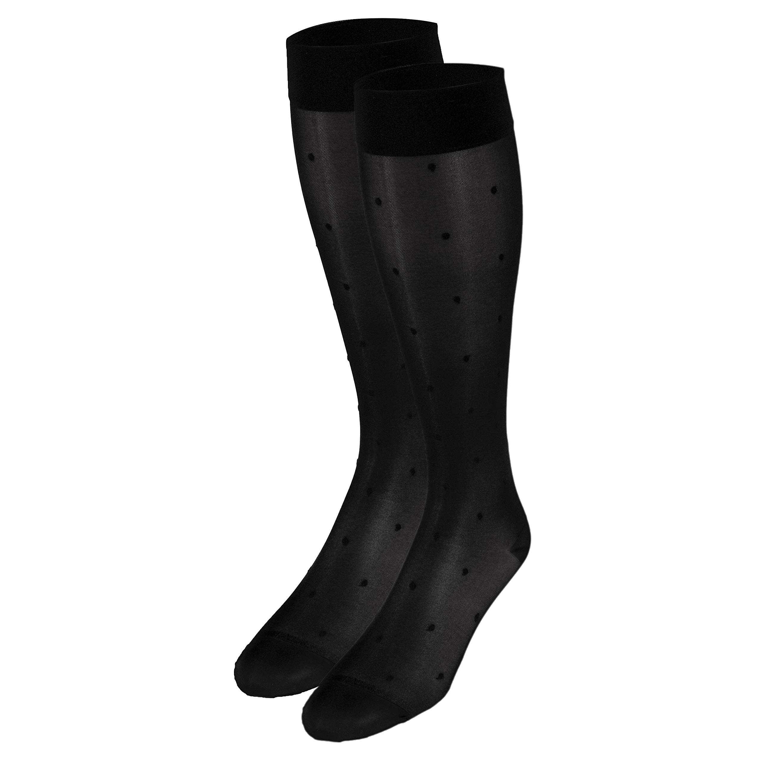 Truform Sheer Compression Stockings 15-20 mmHg - Women's Knee High Support Socks with Dot Pattern - Black Large Size for Varicose Veins & Circulation - Perfect for Nurses, Travel & Daily Comfort