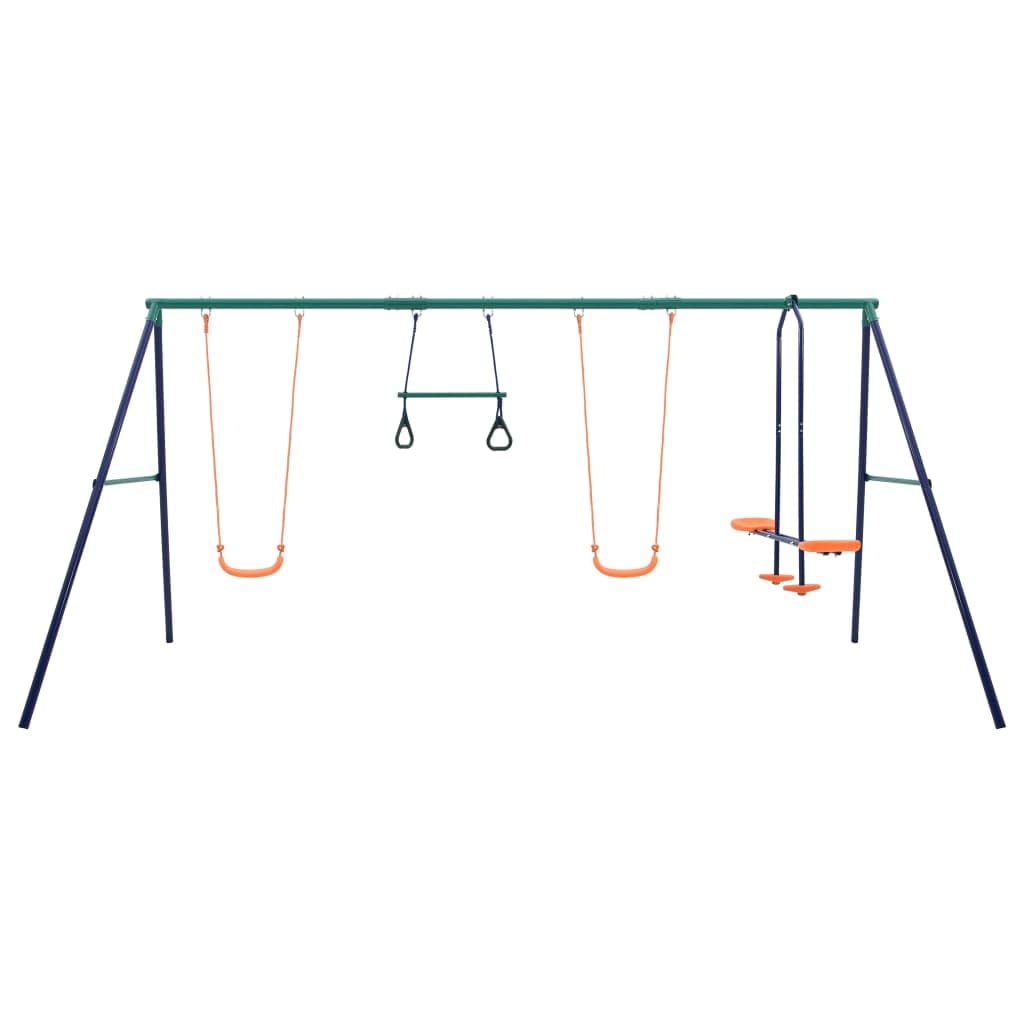 AYNEFY Metal Swing Set for Backyard - Blue, Green & Orange Outdoor Playset | Easy Assembly Kids Swing Set for Garden, Park & Playground Fun