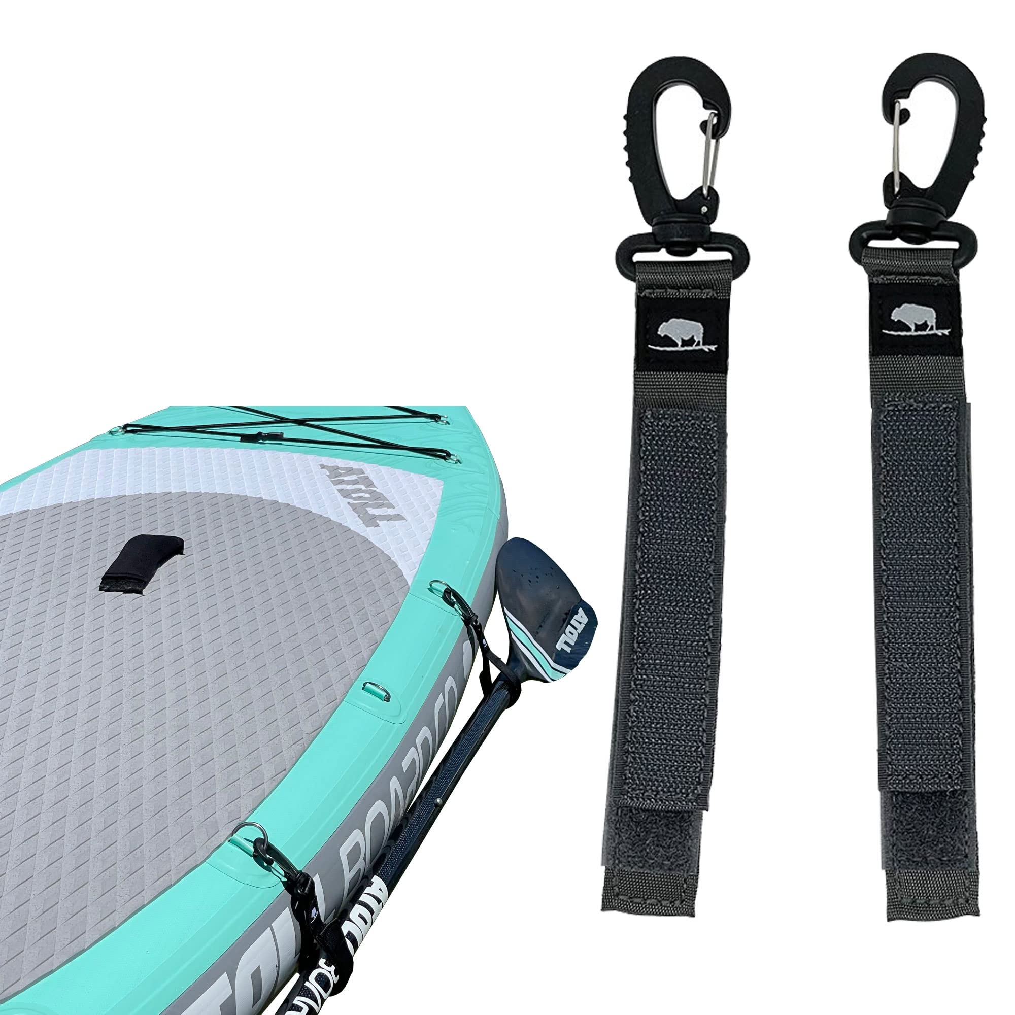 Atoll SUP Paddleboard Paddle Straps - 2 Pack Secure Paddle Holder for Inflatable Paddle Boards | Adjustable Hook Clip for Kayak & Boat Accessories | Perfect for Water Sports, Fishing & Outdoor Adventures
