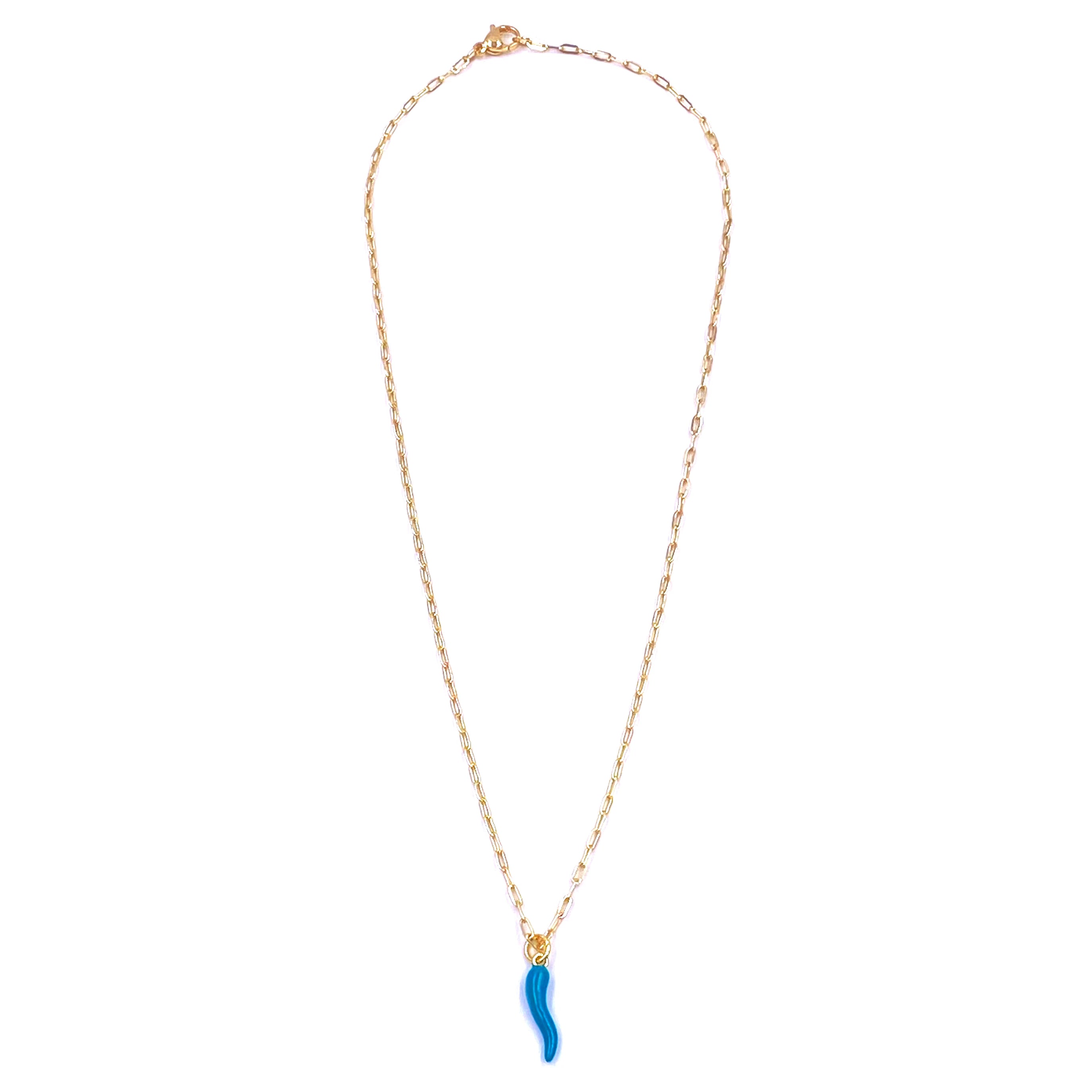 Ashley Gold Stainless Steel Gold Plated Turquoise Enamel Horn Charm Necklace for Women - Boho Chic Jewelry for Everyday Wear & Special Occasions