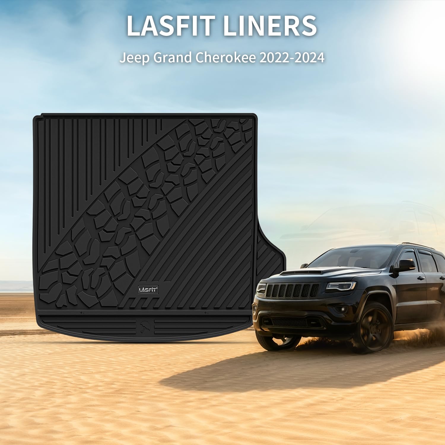 LASFIT Custom Fit All-Weather TPE Trunk Liner Cargo Mat for Jeep Grand Cherokee 2022-2025 (5-Seat, Includes 4xe Models, Excludes L) - Durable Black Interior Protection for SUVs - Perfect for Road Trips, Grocery Hauling & Outdoor Adventures