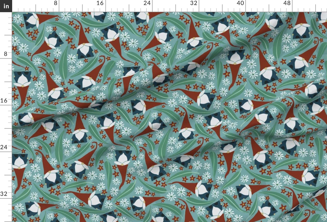 Gnome Trees Red Christmas Australian Gnomes Folklore Printed Minky Fabric - Soft Plush Fat Quarter for Sewing Baby Blankets, Quilt Backing & DIY Crafts - Perfect for Holiday Decorations & Cozy Home Projects