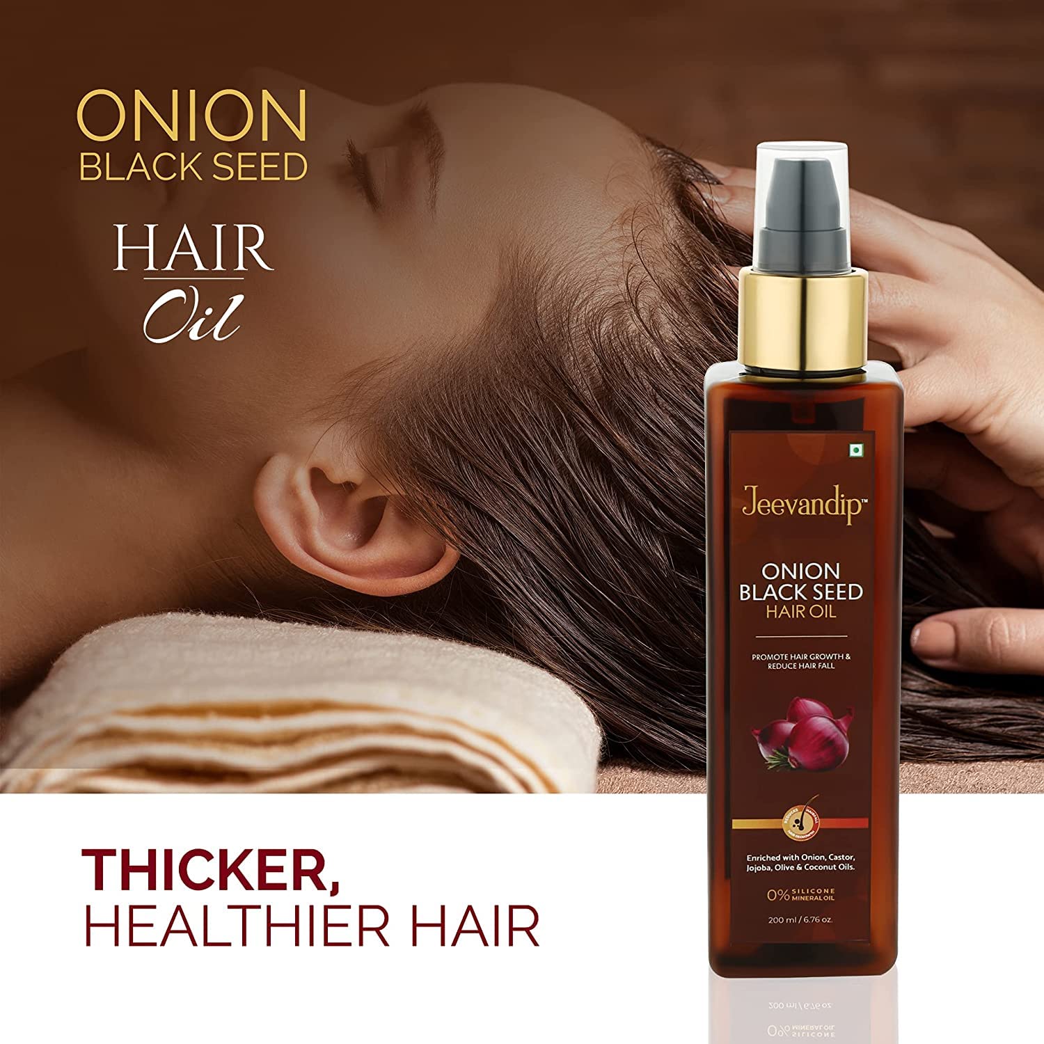 Jeevandip Advanced Black Seed & Onion Hair Oil for Hair Growth - Reduces Hair Fall with Natural Ingredients, Vitamin E - Promotes Thicker, Healthier Hair (200ml) - Ideal for Daily Scalp Massage & Damaged Hair Repair