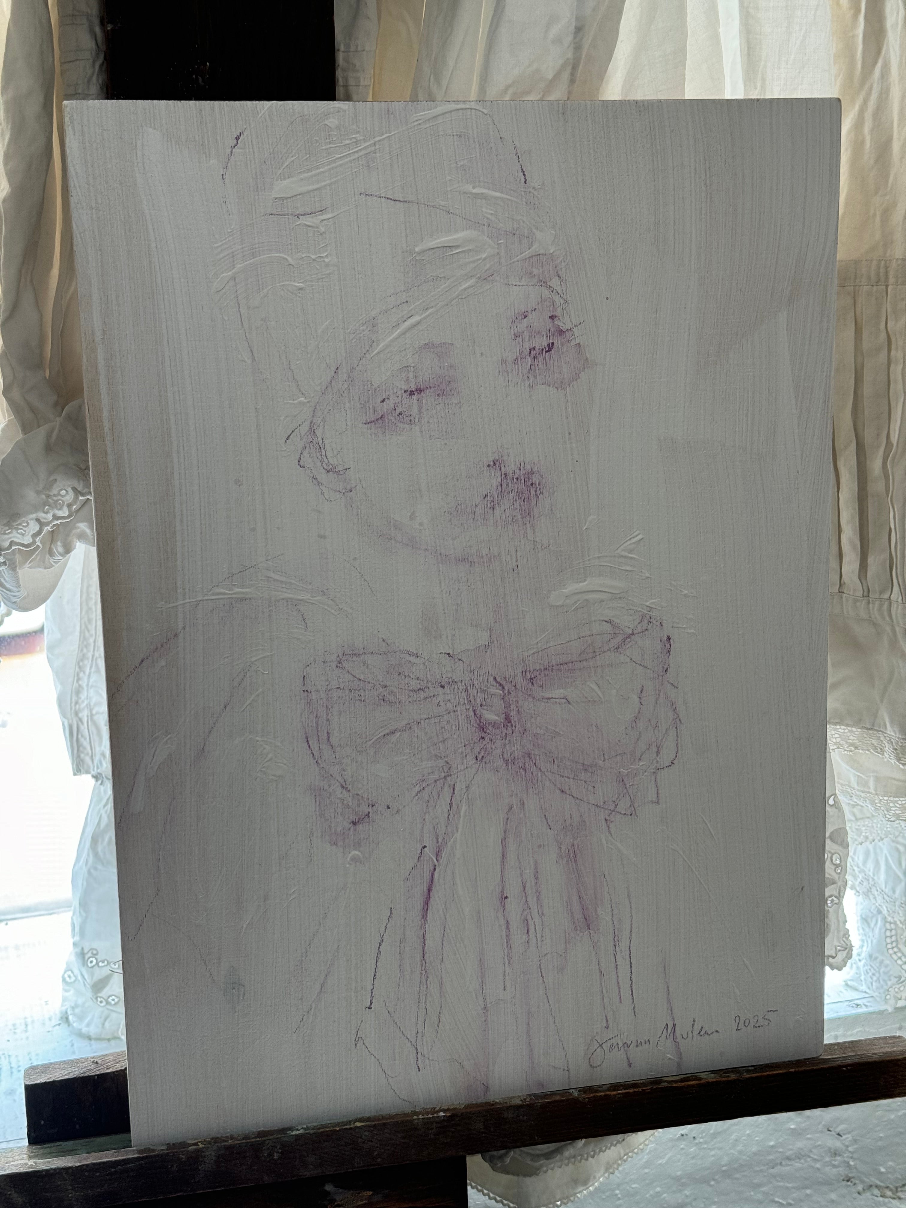 Jorunn Mulen Original Hand Painted Artwork - Elegant Lilac Bow Floral Oil Painting for Home Decor & Gift Giving