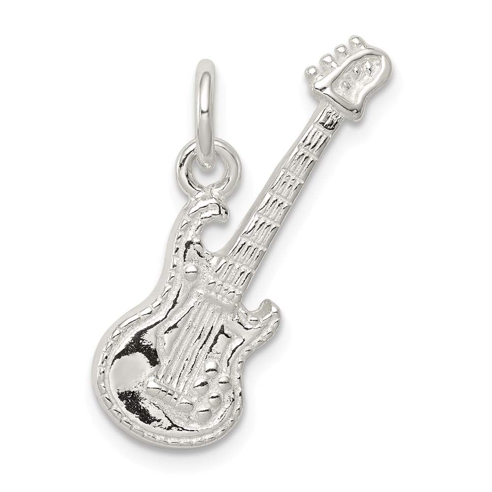 925 Sterling Silver Electric Guitar Pendant Charm - 25mm x 9mm - Perfect for Necklaces, Bracelets & Music Lover Gifts