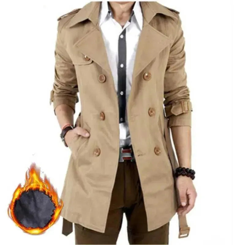 Slim Fit Double Breasted Men's Trench Coat - Waterproof Long Coat for Business & Formal Wear | Perfect for Office, Wedding & Winter Fashion