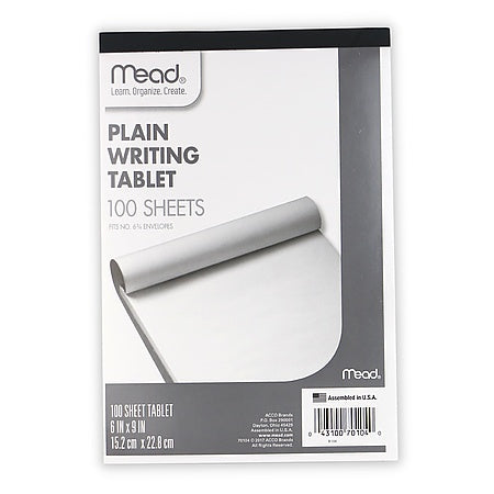 100 Sheet 6x9 Plain Writing Tablet - Memo Pads for Office, School & Home Use - Bulk Notepads for Notes, Lists & Journaling - Letter Size Writing Paper (70104)