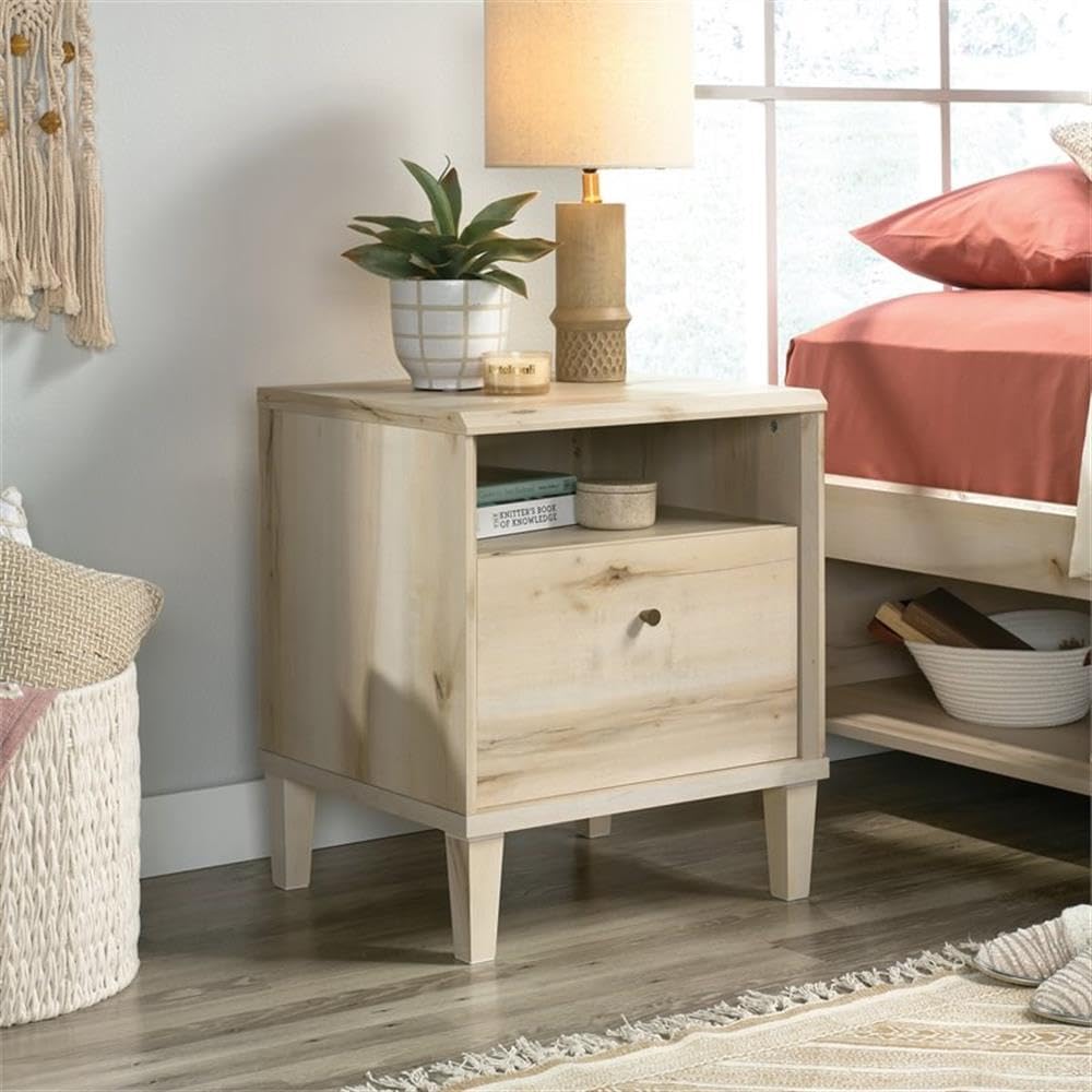 Pacific Maple Nightstand Set of 2 - Modern Bedside Table with Storage Drawer for Bedroom, Living Room & Guest Room - Solid Wood Night Stand with Easy Assembly